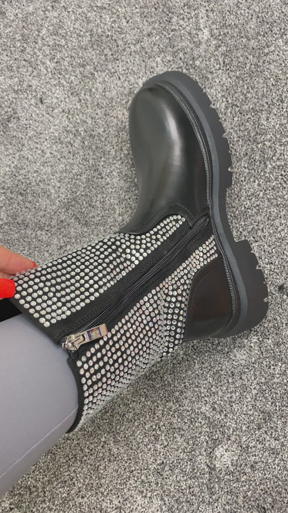 Imatra Diamante Sparkle Gem Black Chunky Boot