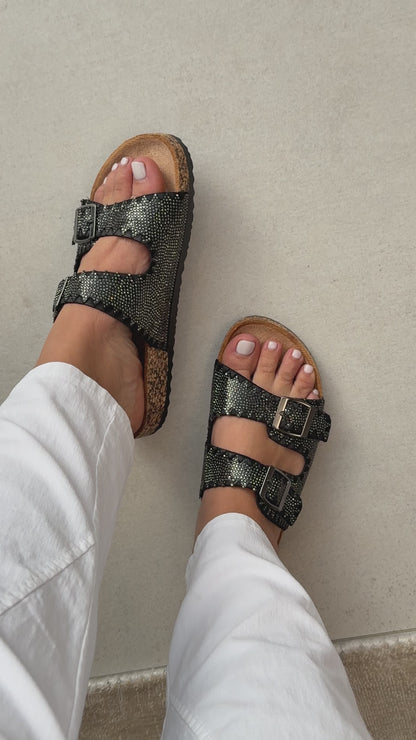 Gigi Diamante Embellished Buckle Sliders