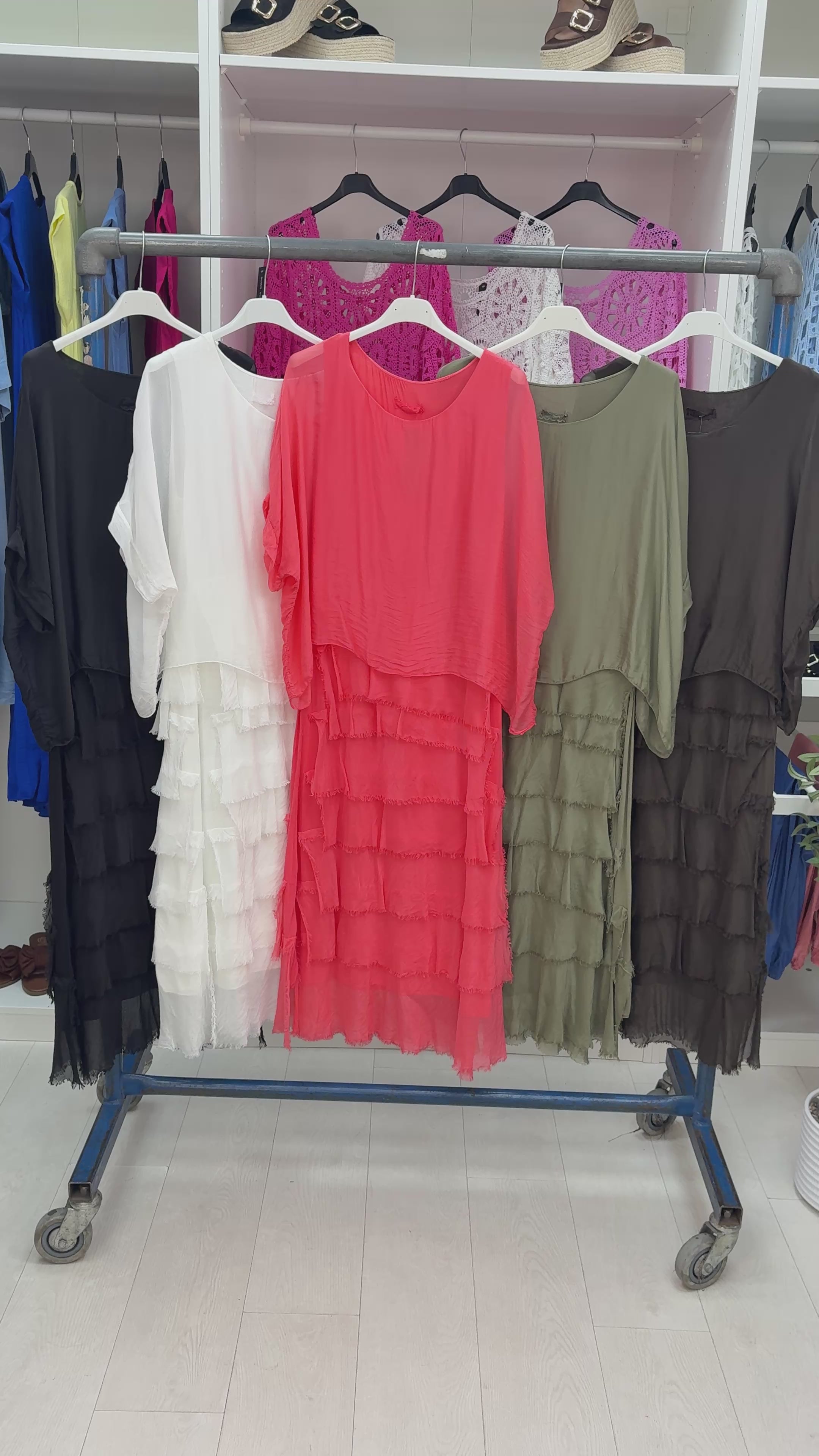 Lizzie Plain Batwing Sleeve Ruffle Dress