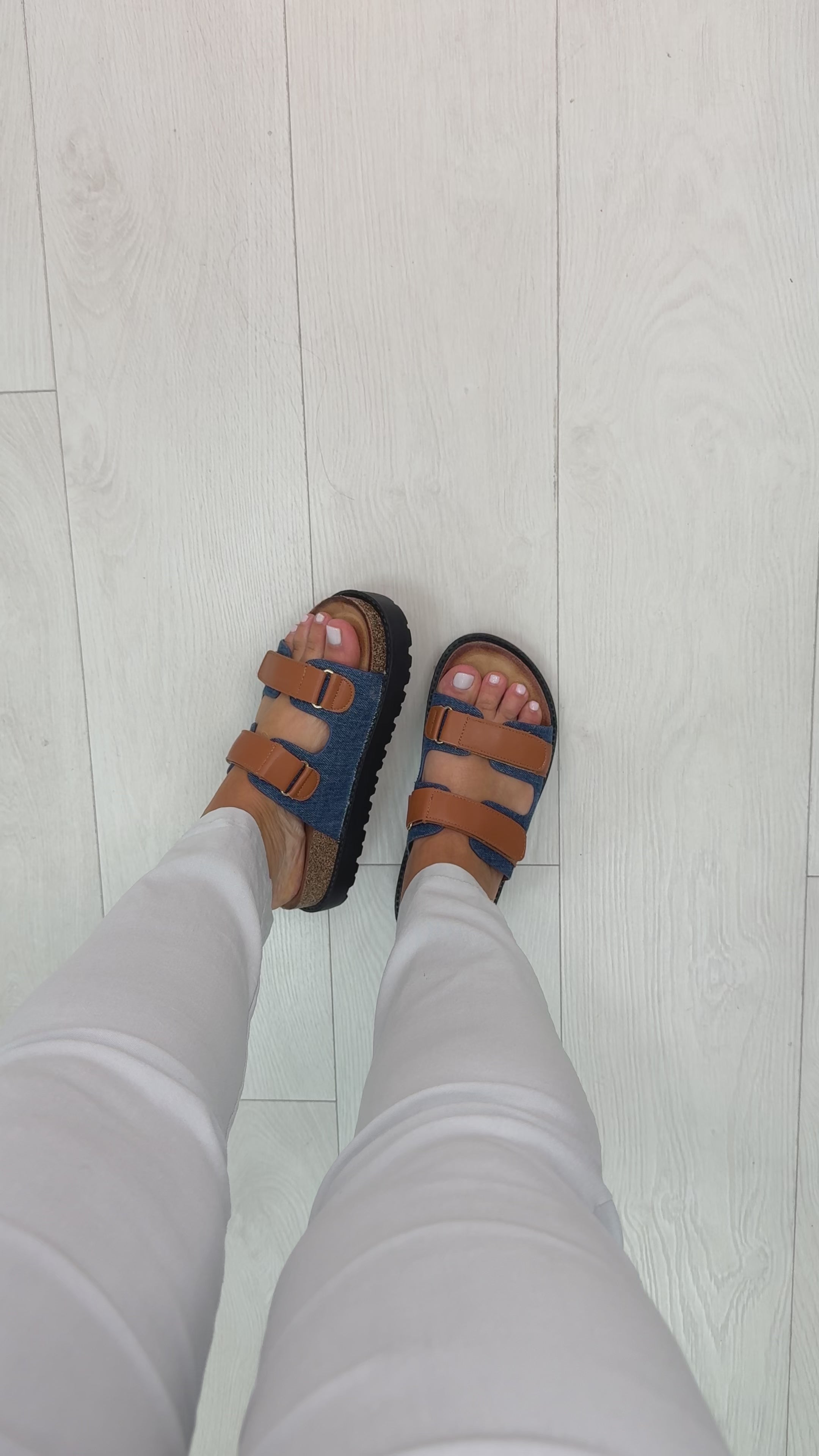 Load video: Antonia Velcro Cork Platform Sliders
