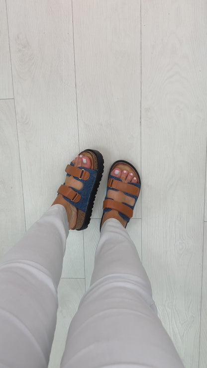 Antonia Velcro Cork Platform Sliders