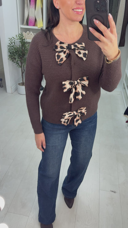 Maddison Leopard Print Bow Front Cardigan