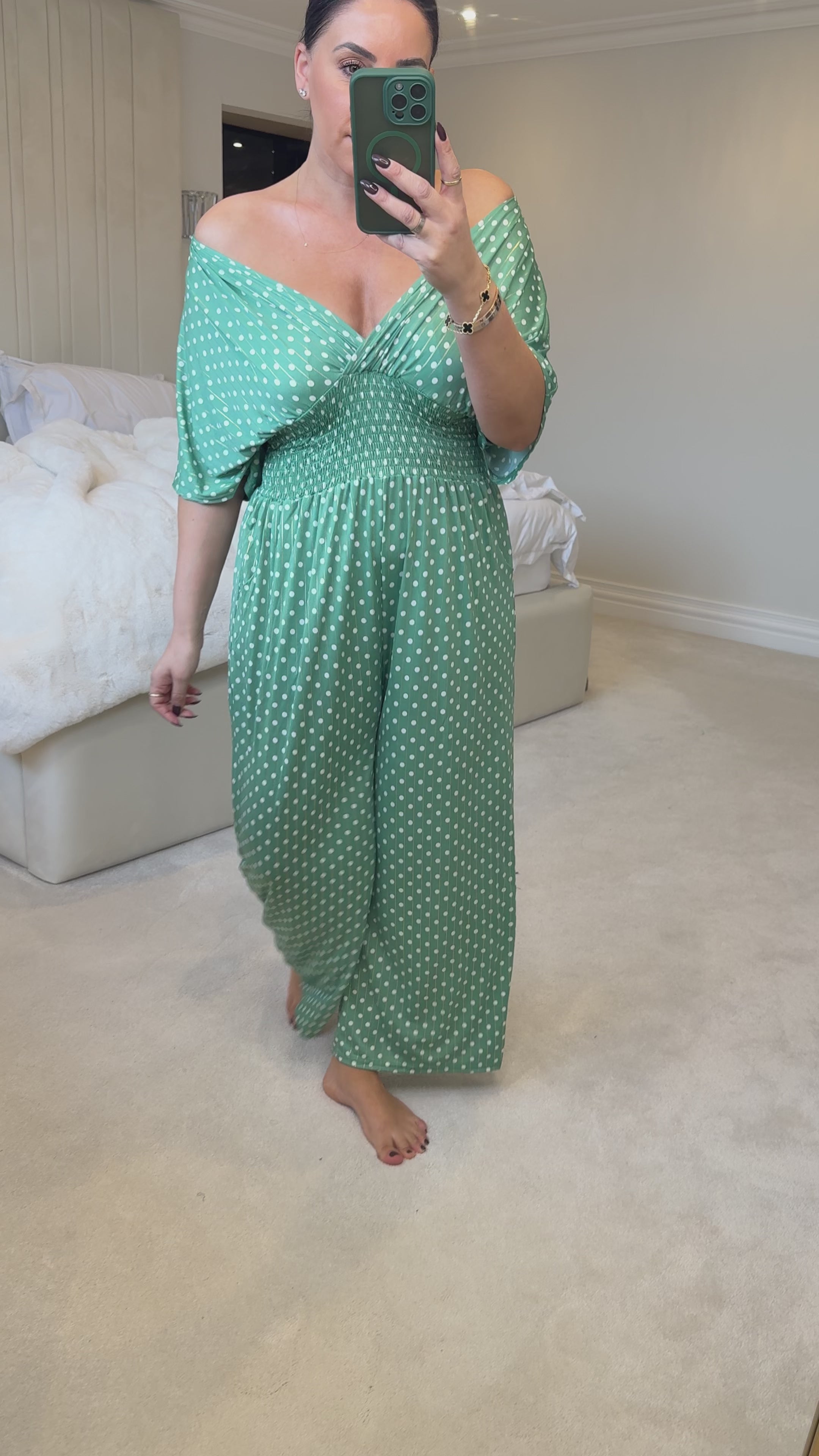 Load video: Daniela Polka Dot Print Elasticated Waist Jumpsuit