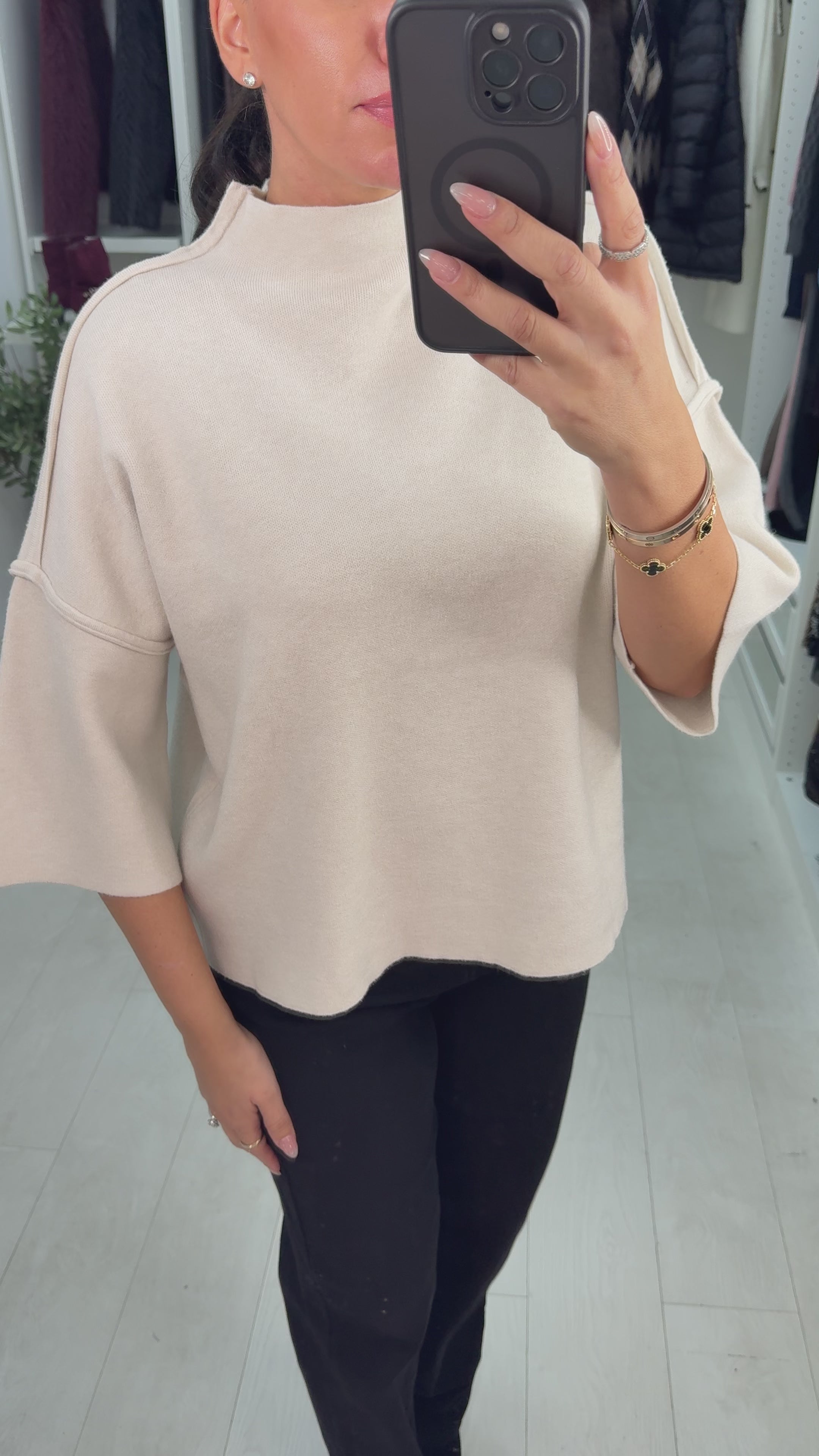 Load video: Vendetta Plain High Neck 3/4 Sleeve Jumper