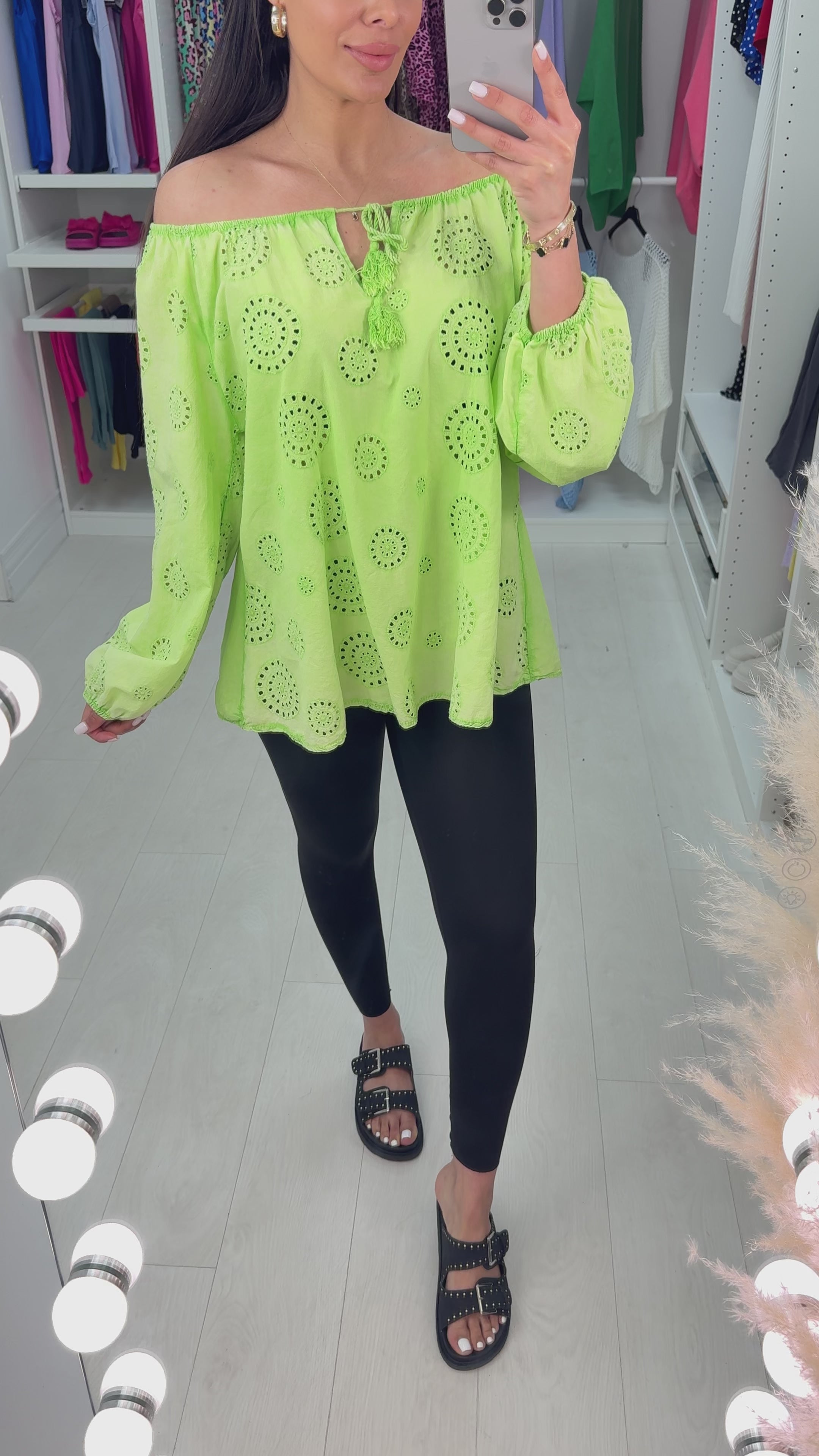 Load video: Fallon Crochet Detail Bardot Top