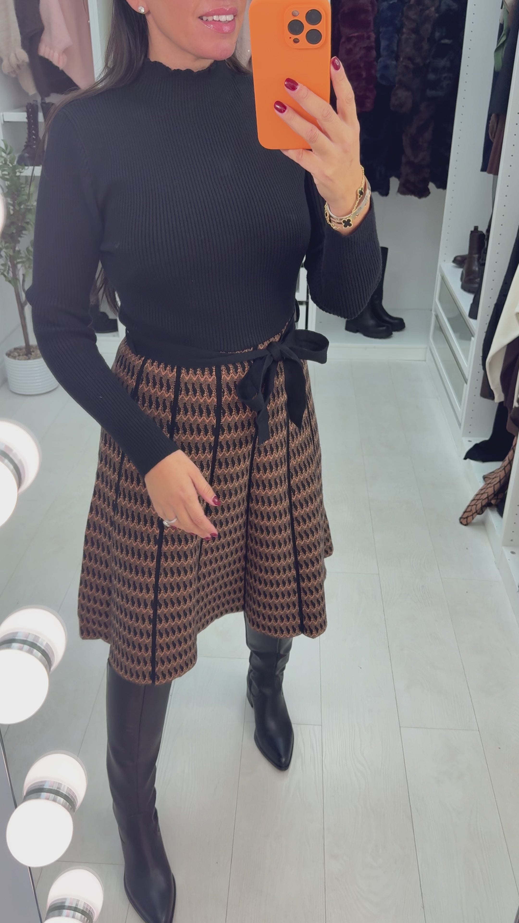 Load video: Sassia Printed Skirt Skater Midi Jumper Dress