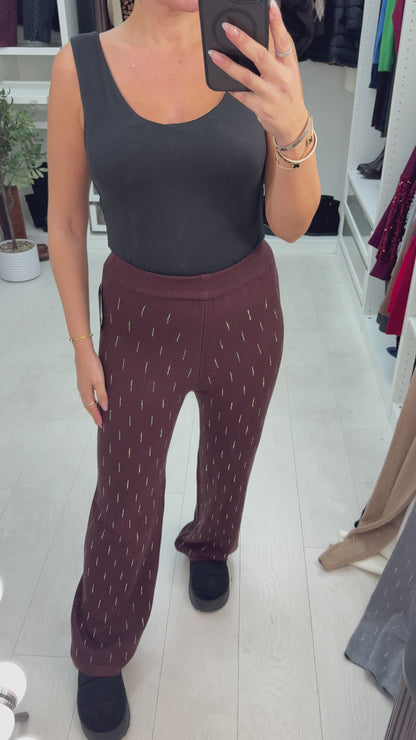 Hesper Diamante Detail Knitted Straight Leg Trousers