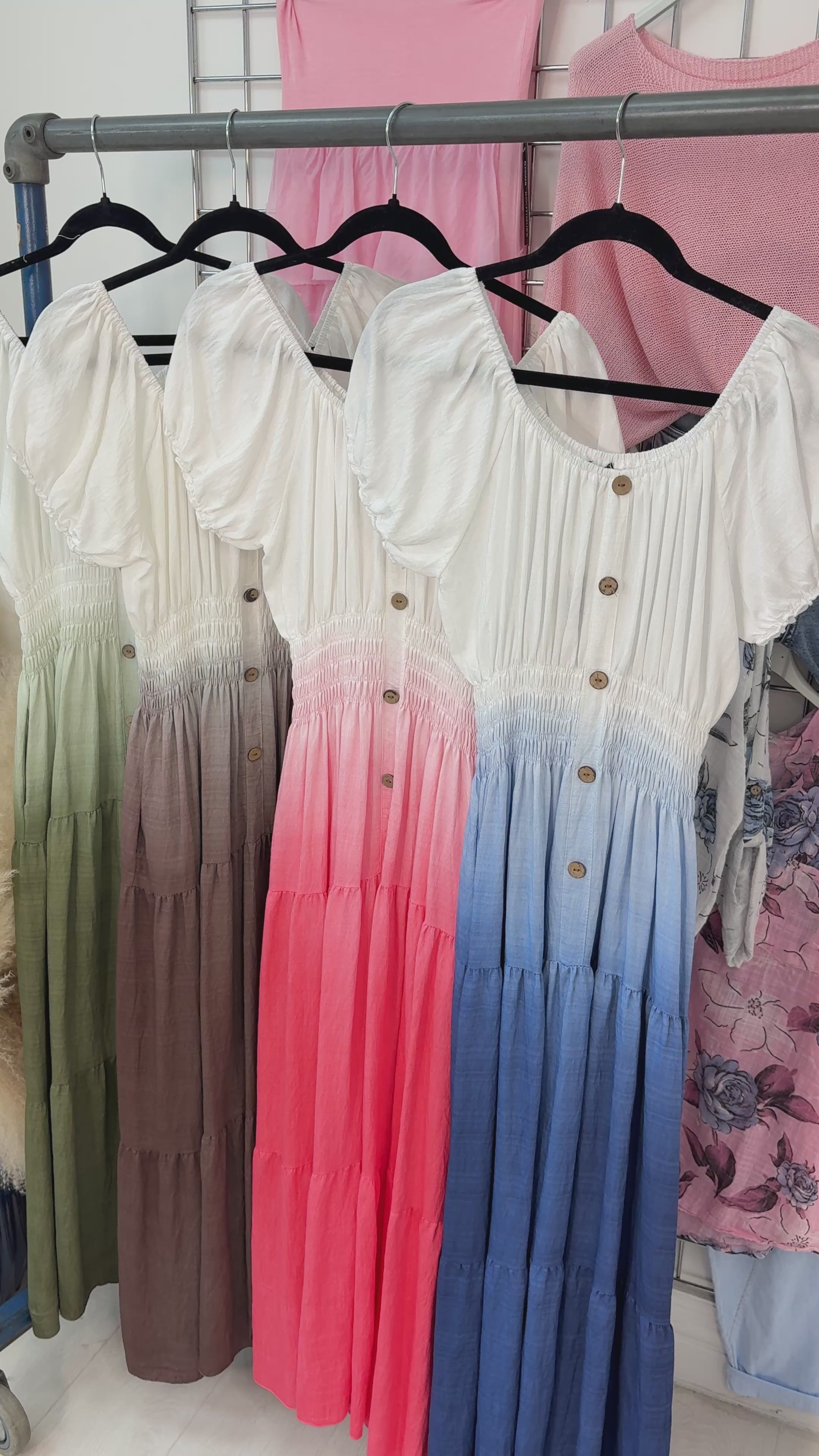 Annalisa Button Detailed Short Sleeve Ombre Maxi Dress