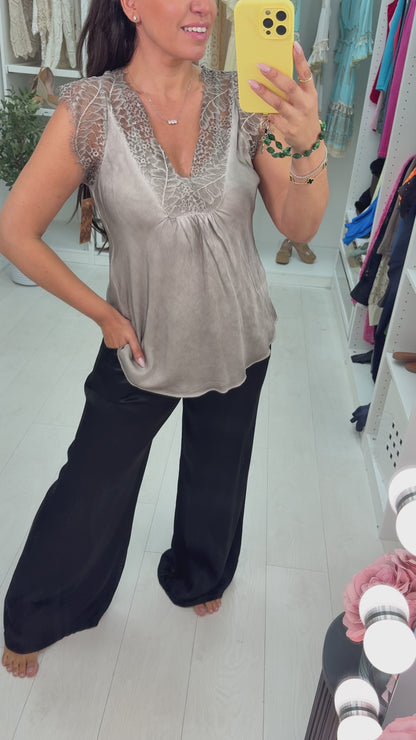 Luca Lace Trim Detail Satin Top