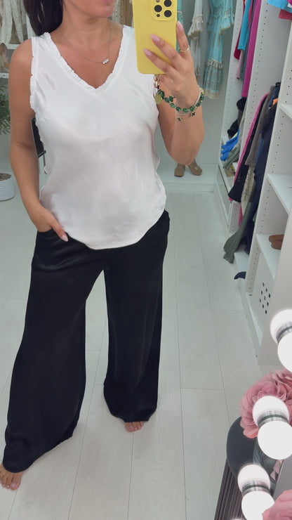 Juana Frill V Neck Satin Top