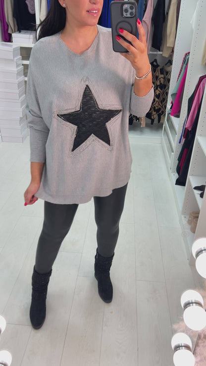 Merosa Fabric Star Diamante Detail Drop Sleeve Knit Top