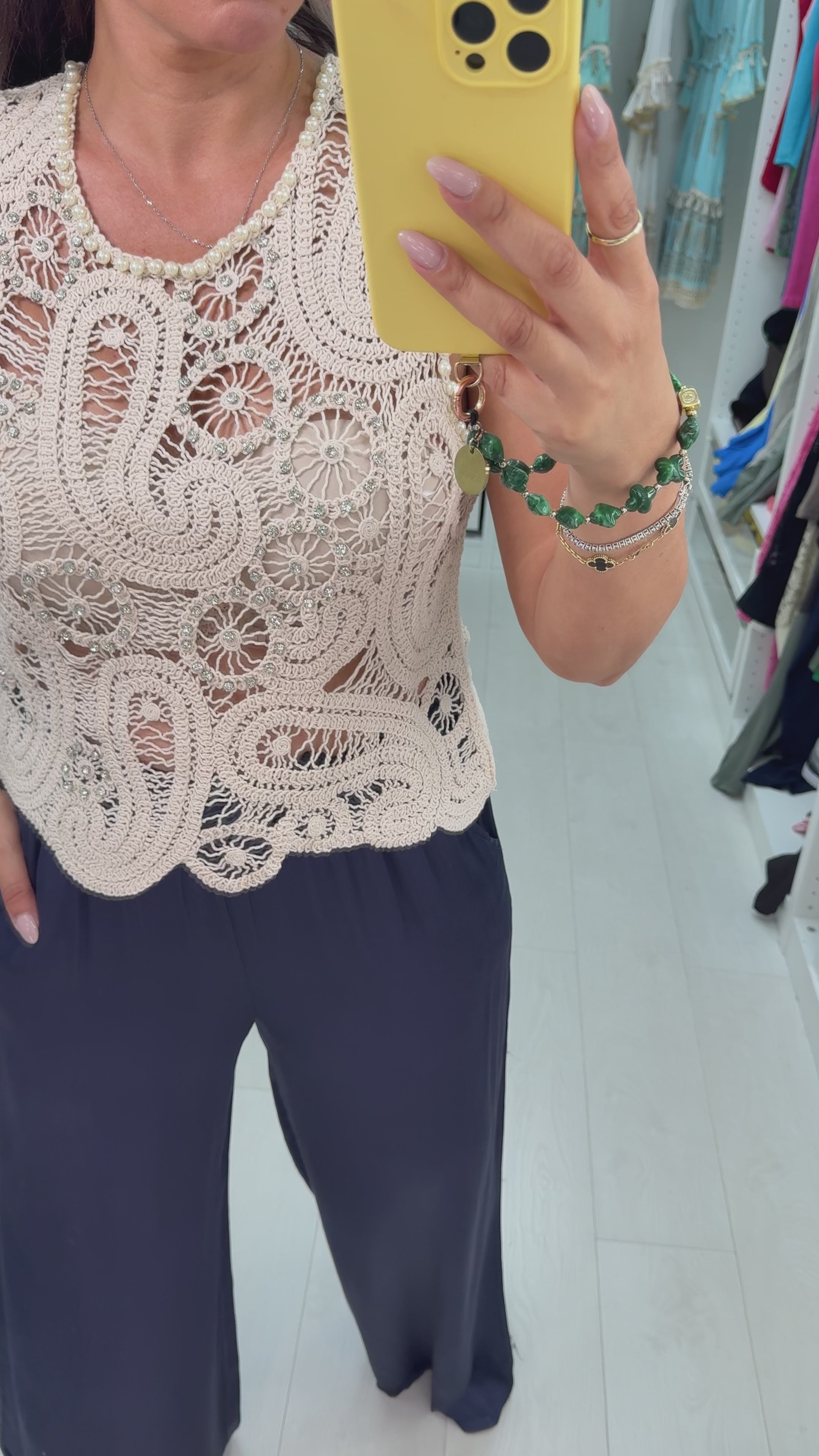 Load video: Ezora Sleeveless Embellished Crochet Top