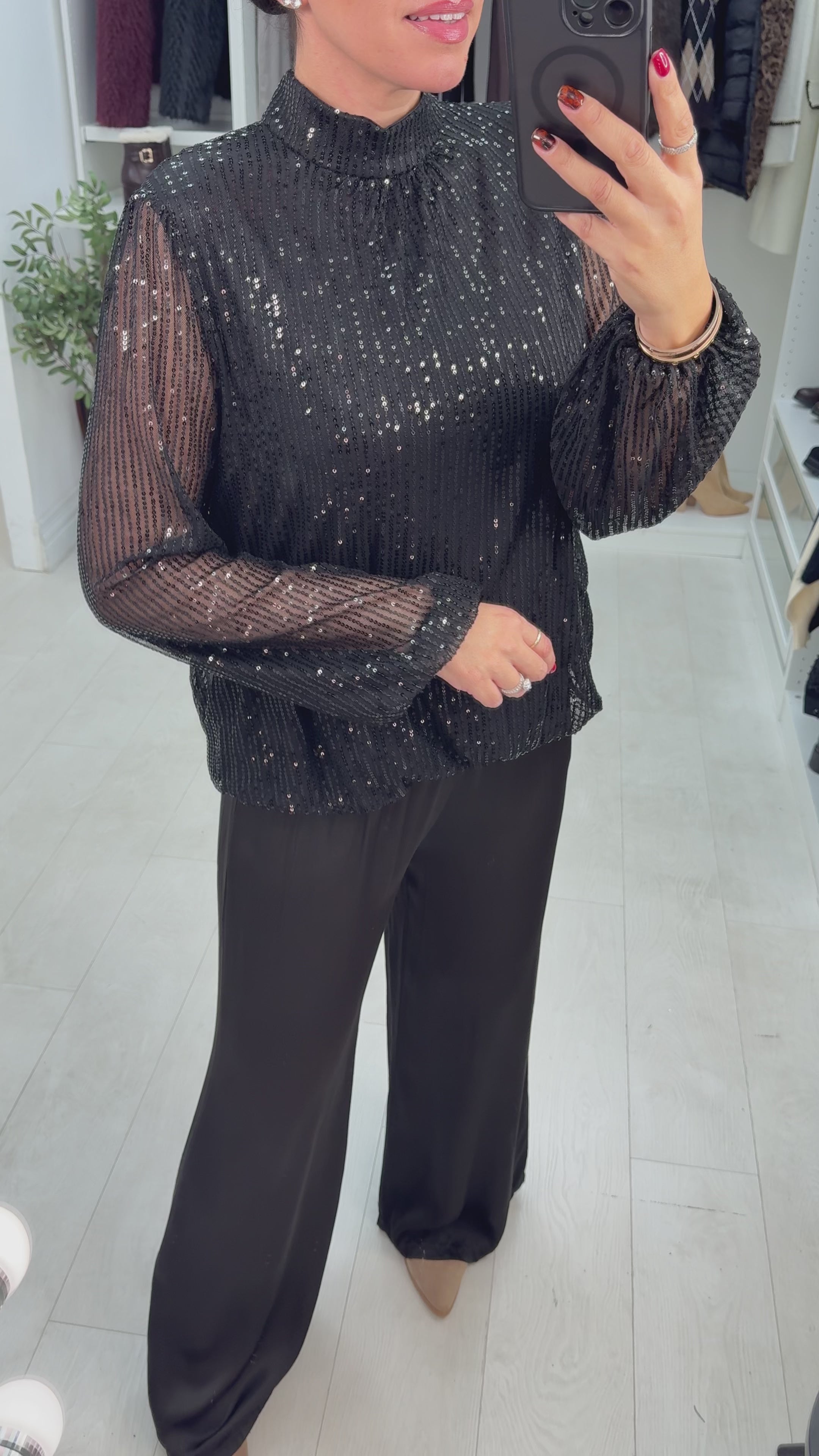 Load video: Sloan Sequin Embellished High Neck Top