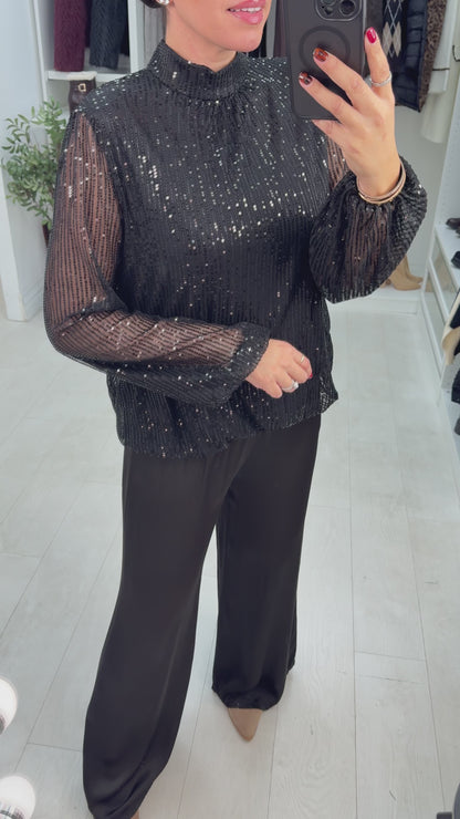 Sloan Sequin Embellished High Neck Top