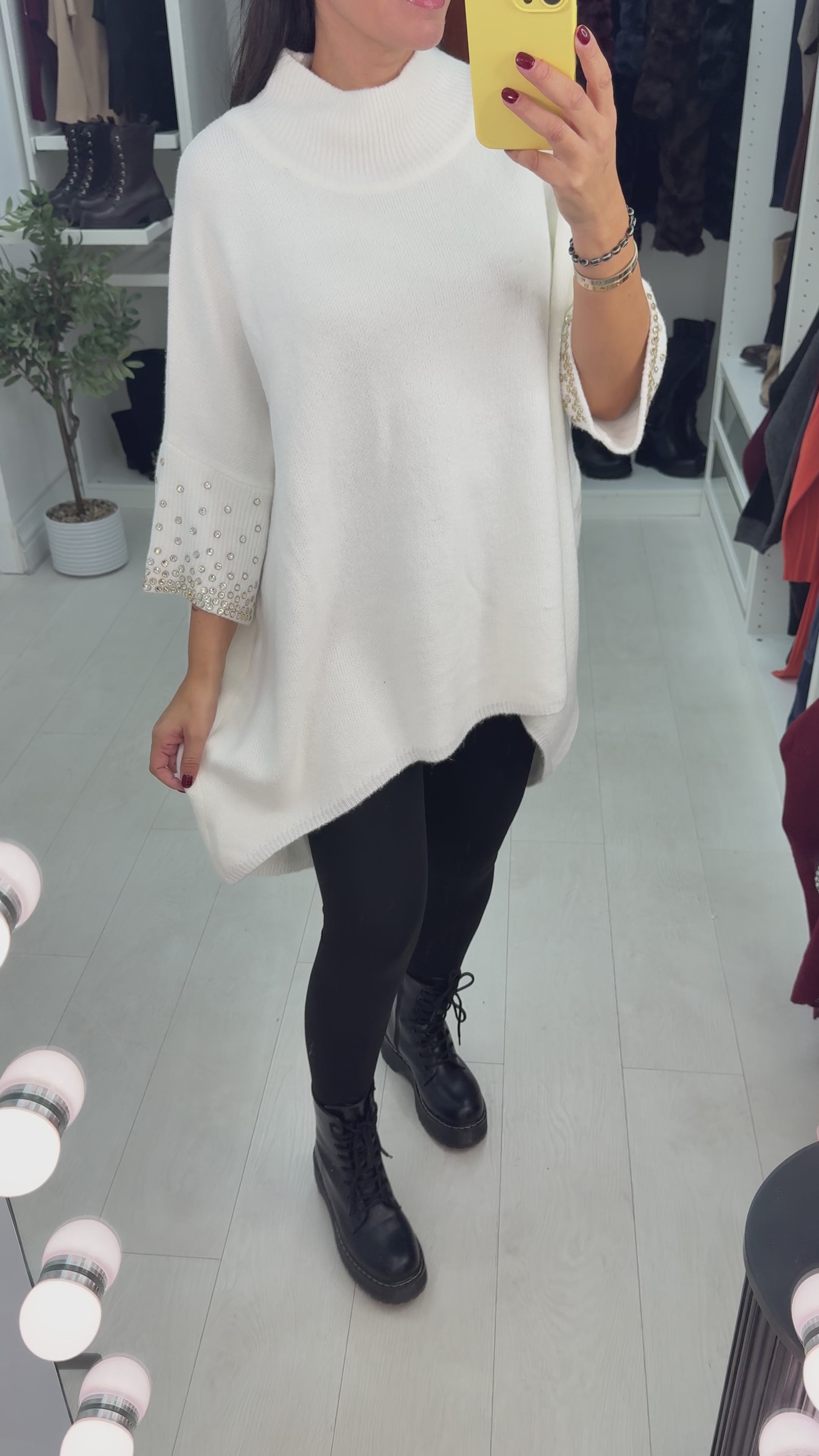 Priscella Plain Diamante Embellished Loose Fit Jumper