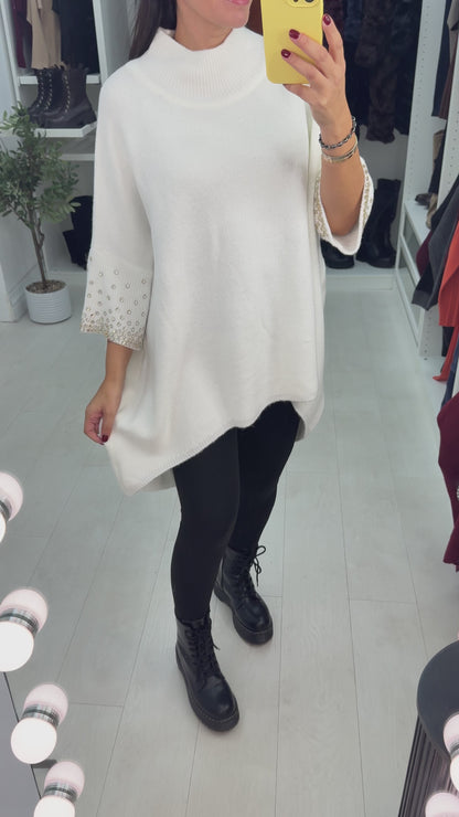 Priscella Plain Diamante Embellished Loose Fit Jumper