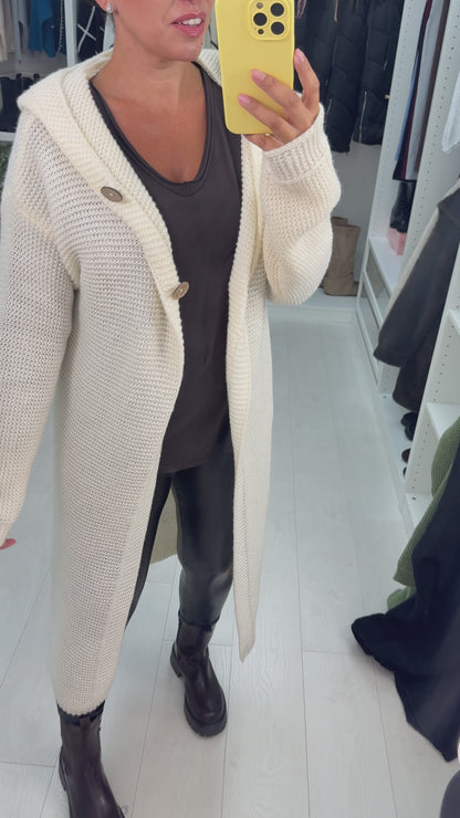 Debby Plain Hooded Chunky Knit Longline Cardigan