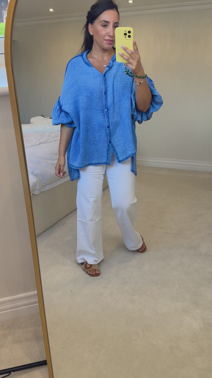 Gwen Plain Oversized Cheesecloth Balloon Sleeve Blouse