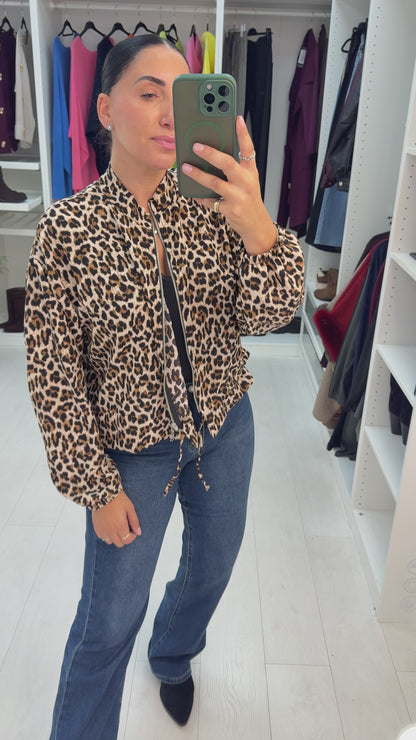 Glenda Leopard Print Drawstring Hem Jacket
