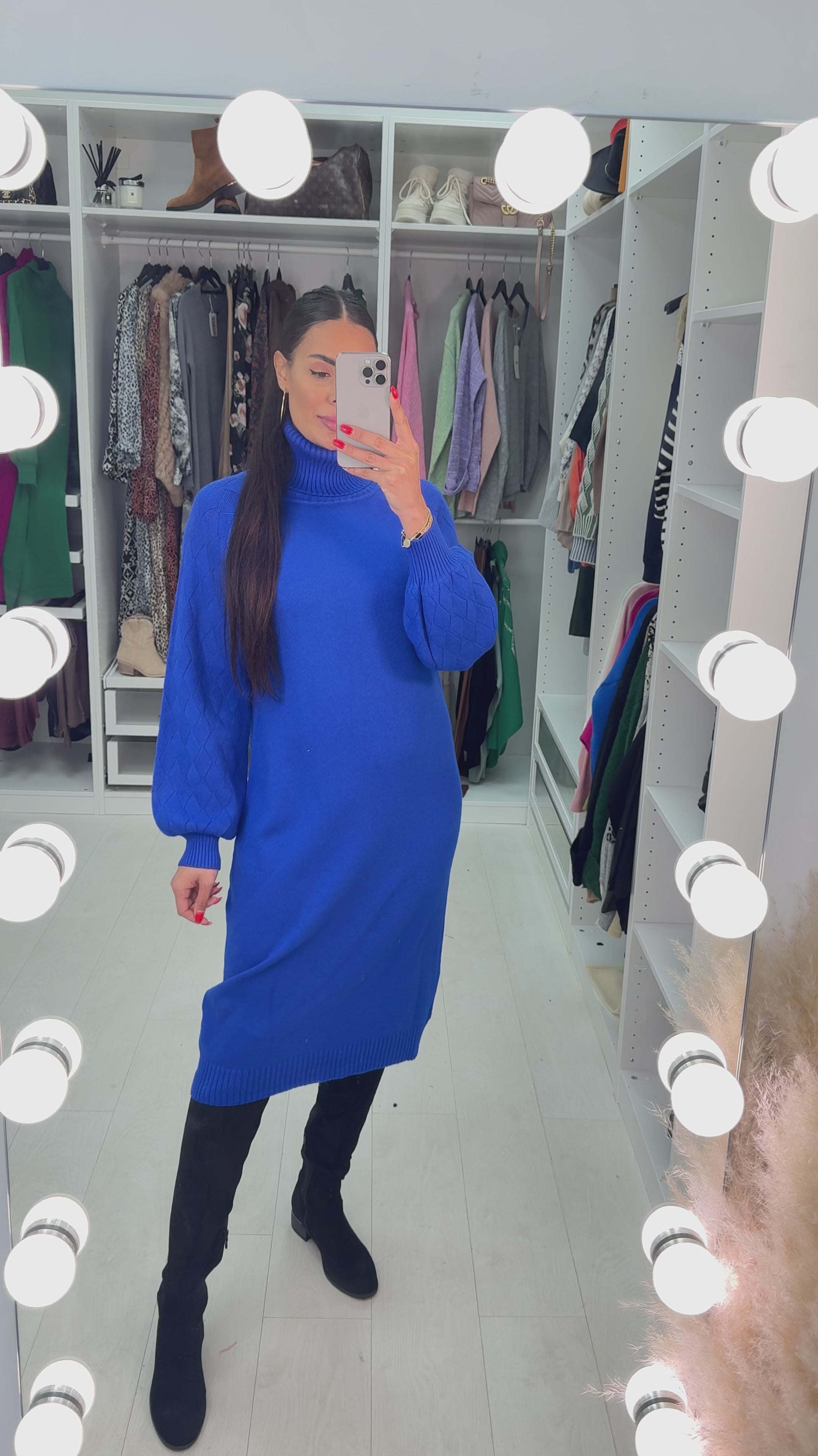 Aleesha Ribbed Roll Neck Knitted Jumper Dress