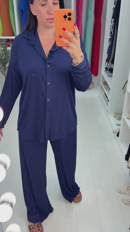 Cherelle Plain Shirt & Wide Leg Co-Ord Set