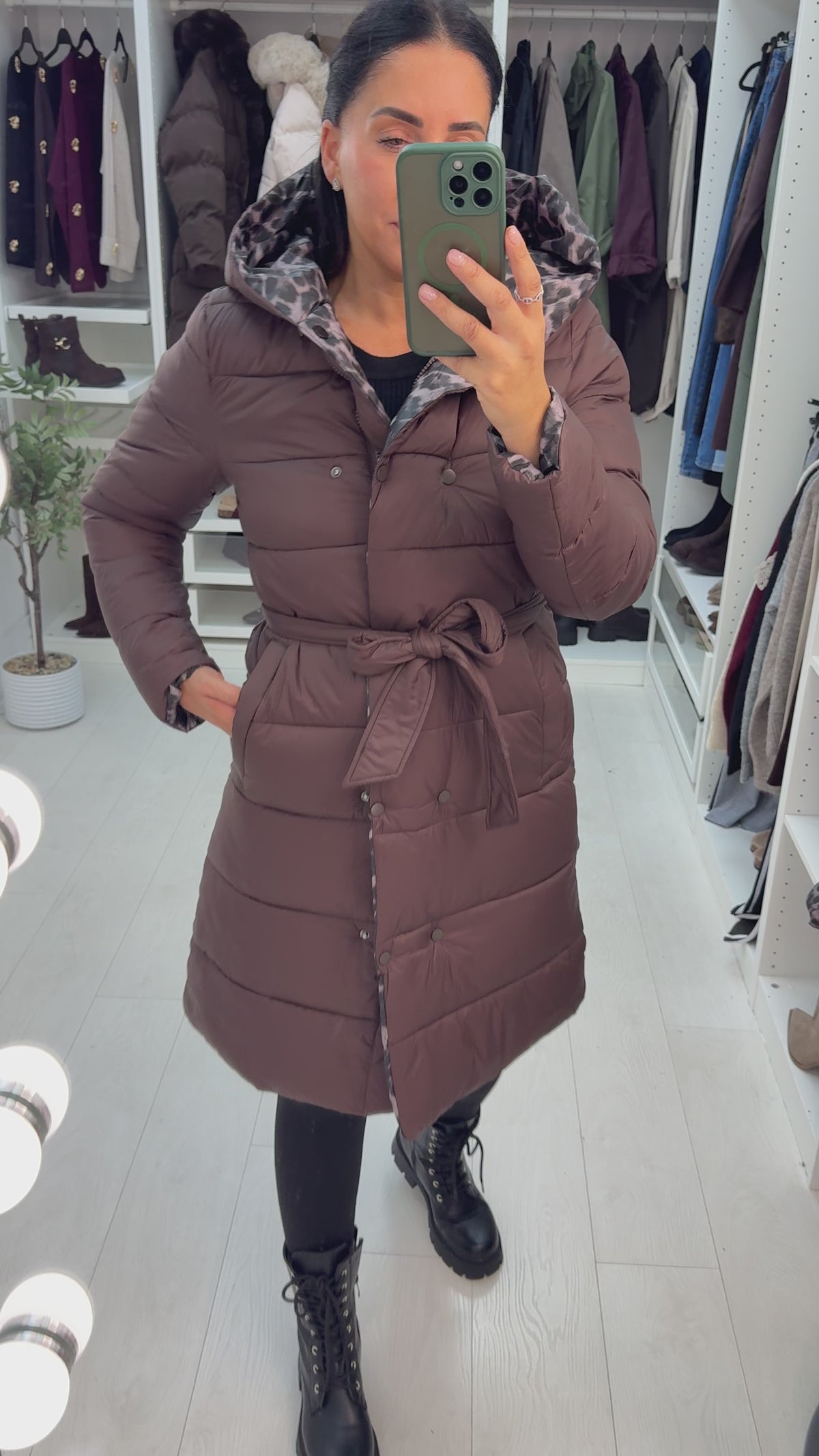 Corinne Reversible Longline Leopard Puffer Coat