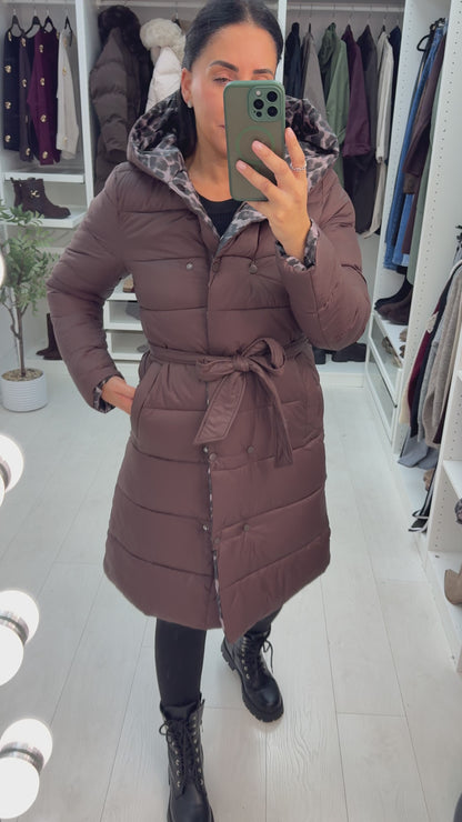 Corinne Reversible Longline Leopard Puffer Coat