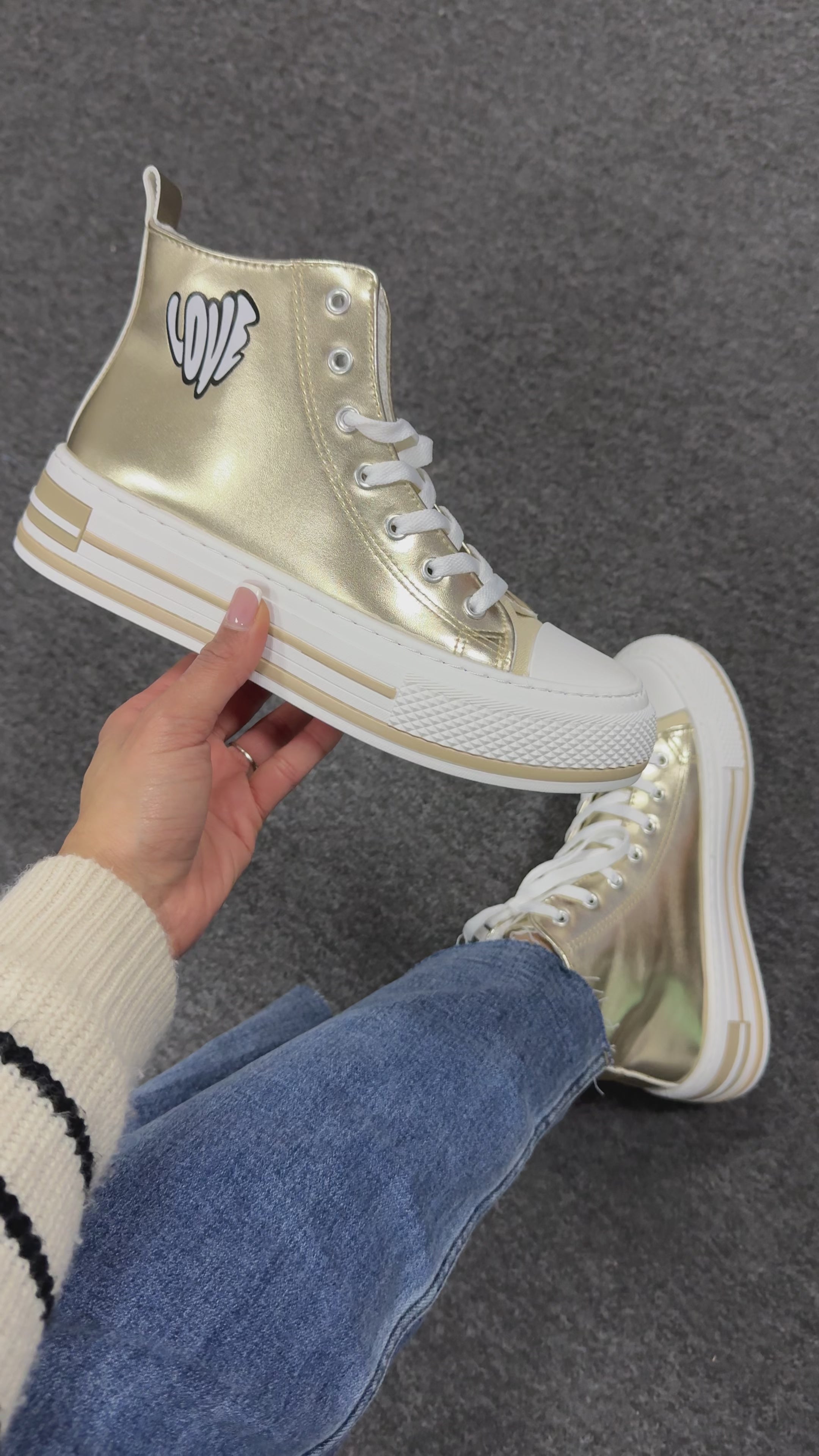 Load video: Kody High Top &#39;Love&#39; Slogan Trainers