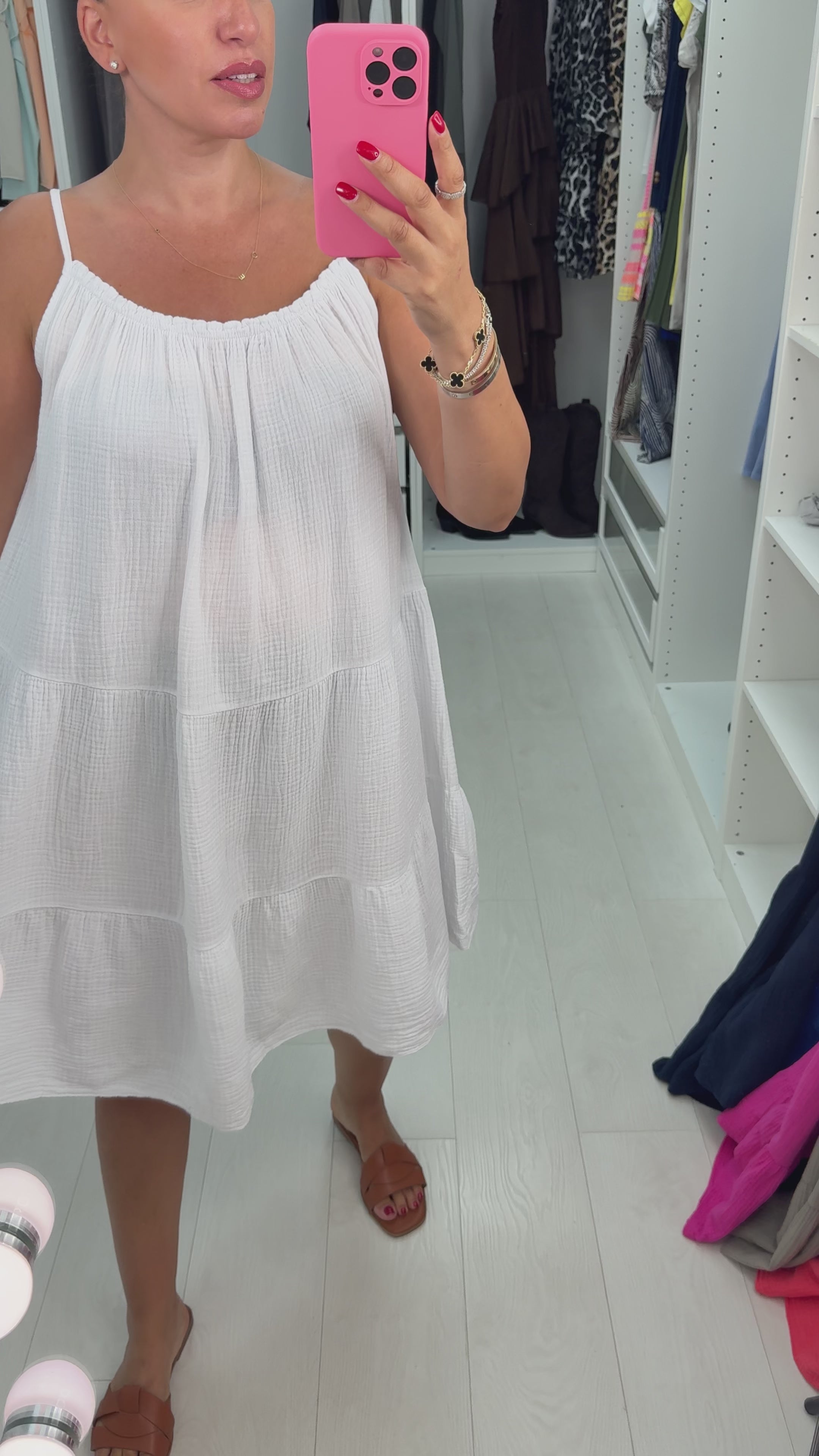 Marita Plain Cheesecloth Strappy Smock Dress