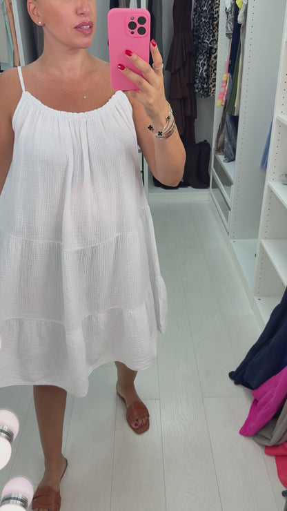 Marita Plain Cheesecloth Strappy Smock Dress