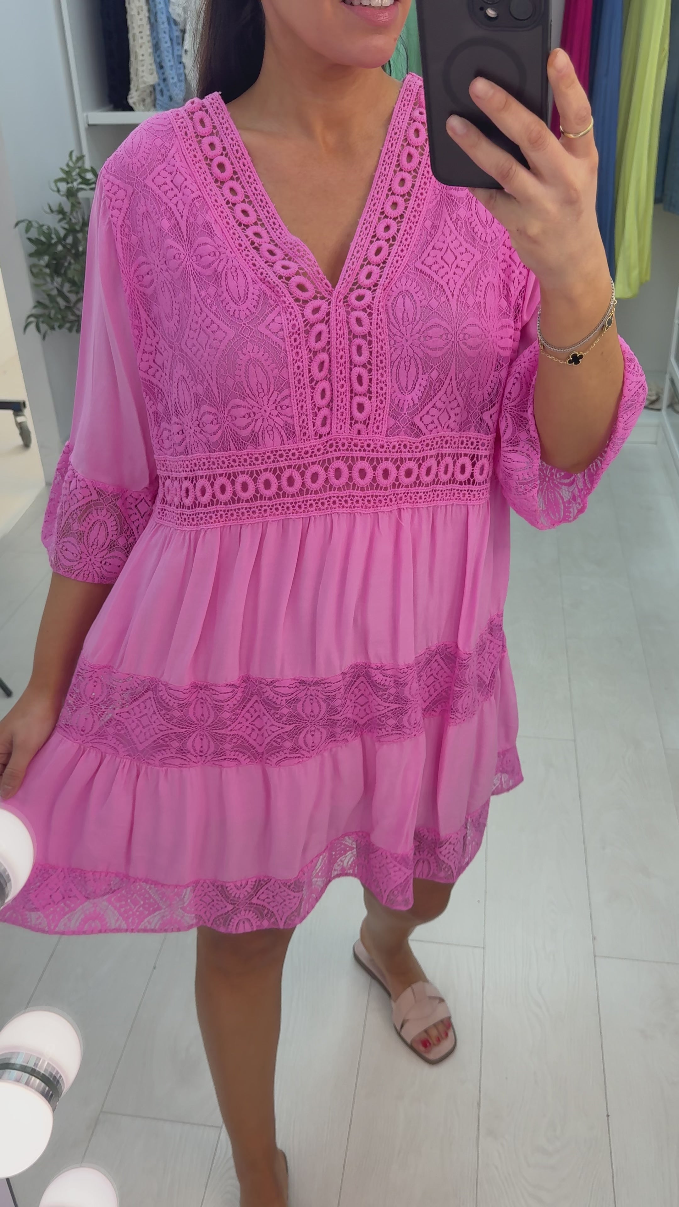 Debi Lace Embroidered Smock Dress