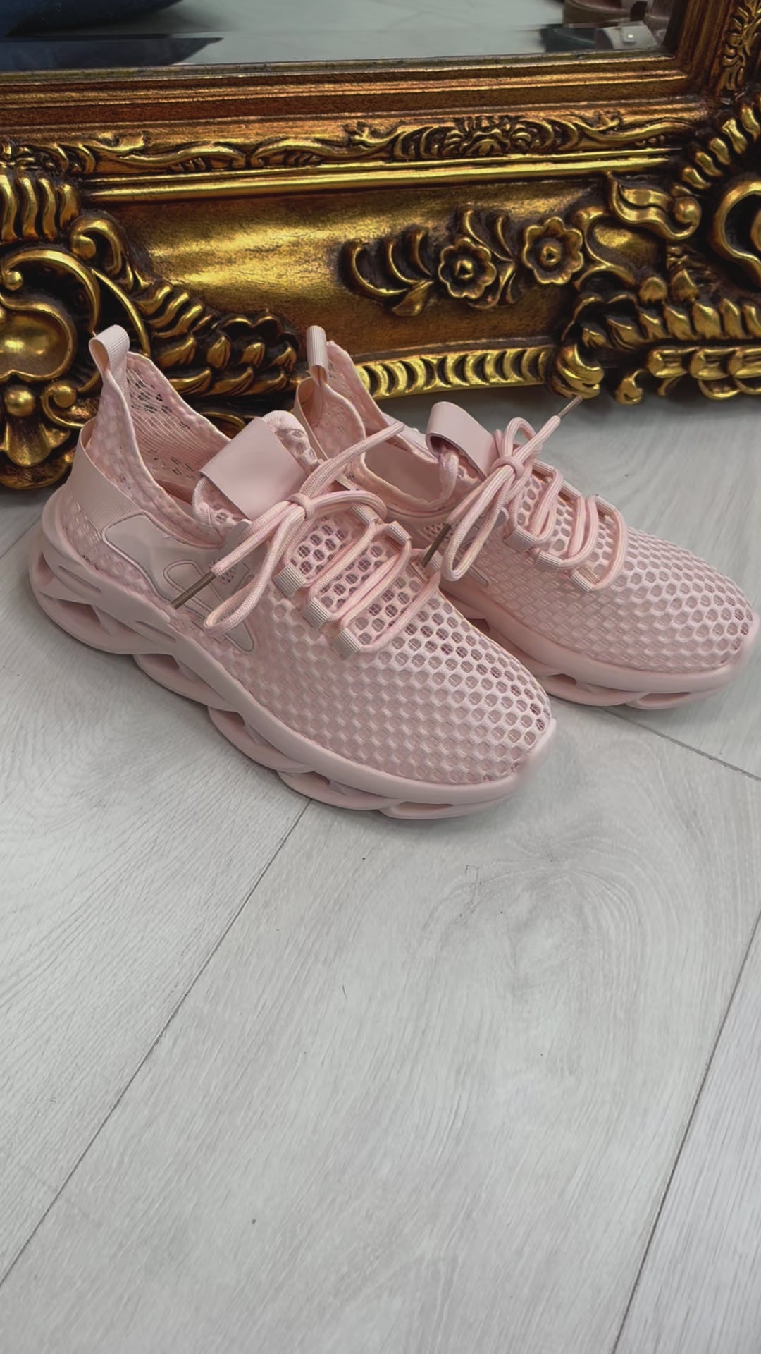 Load video: Clara Plain Mesh Detailed Platform Trainers