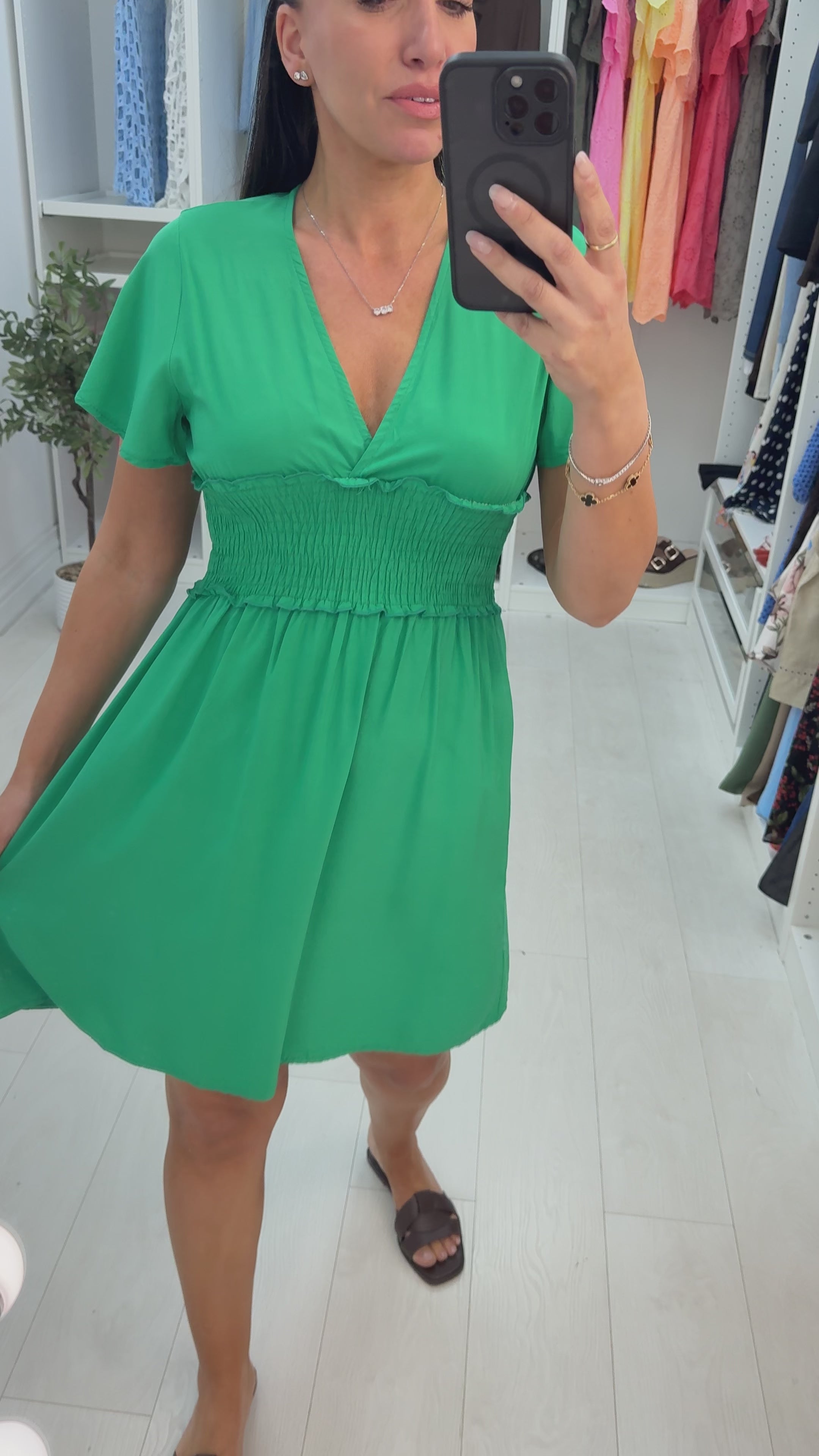 Load video: Felicity Plain V Neck Short Sleeve Midi Dress