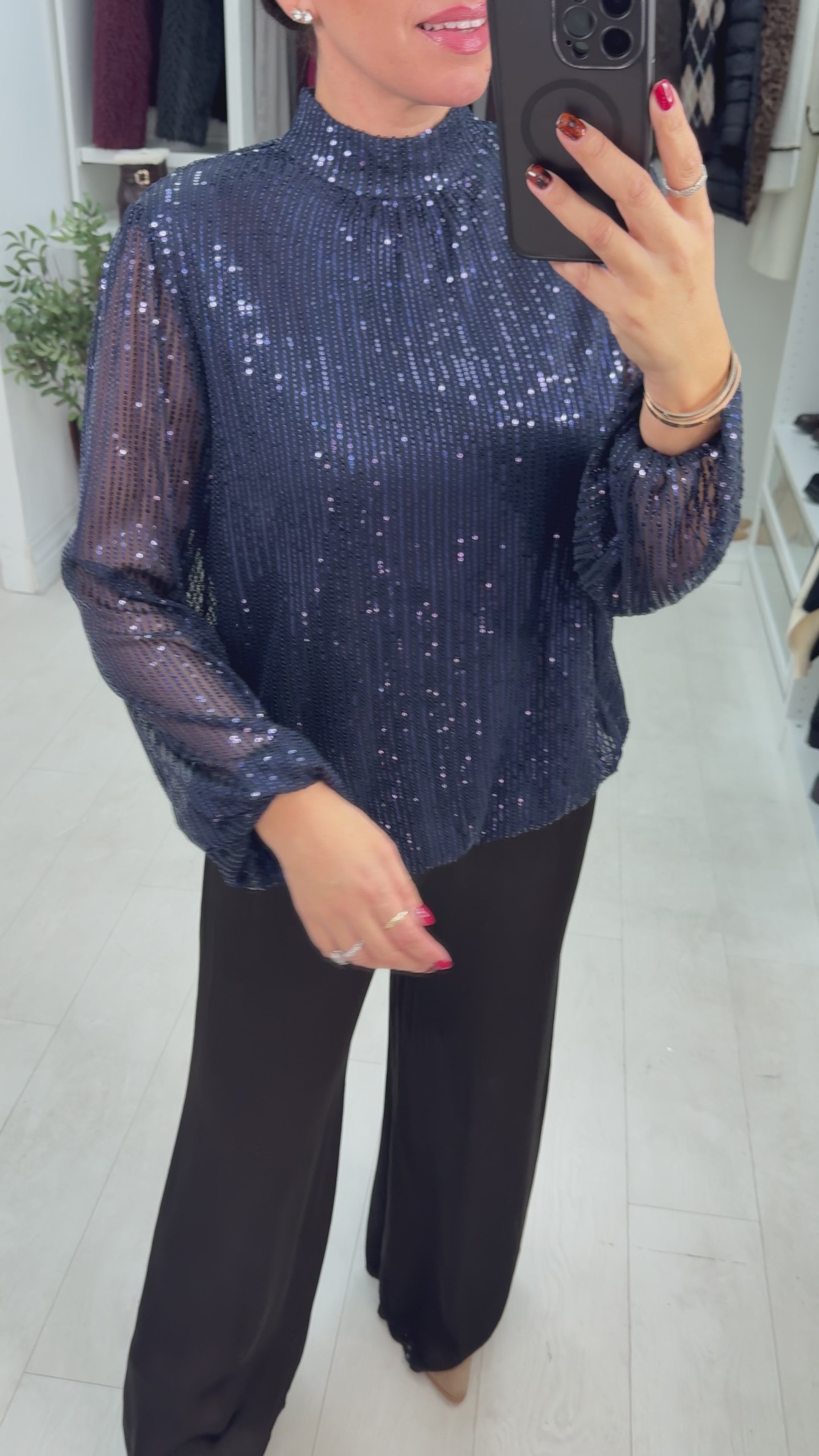 Sloan Sequin Embellished High Neck Top