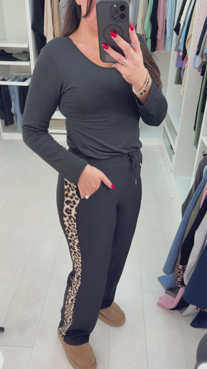 Emmie Straight Leg Leopard Print Detail Joggers