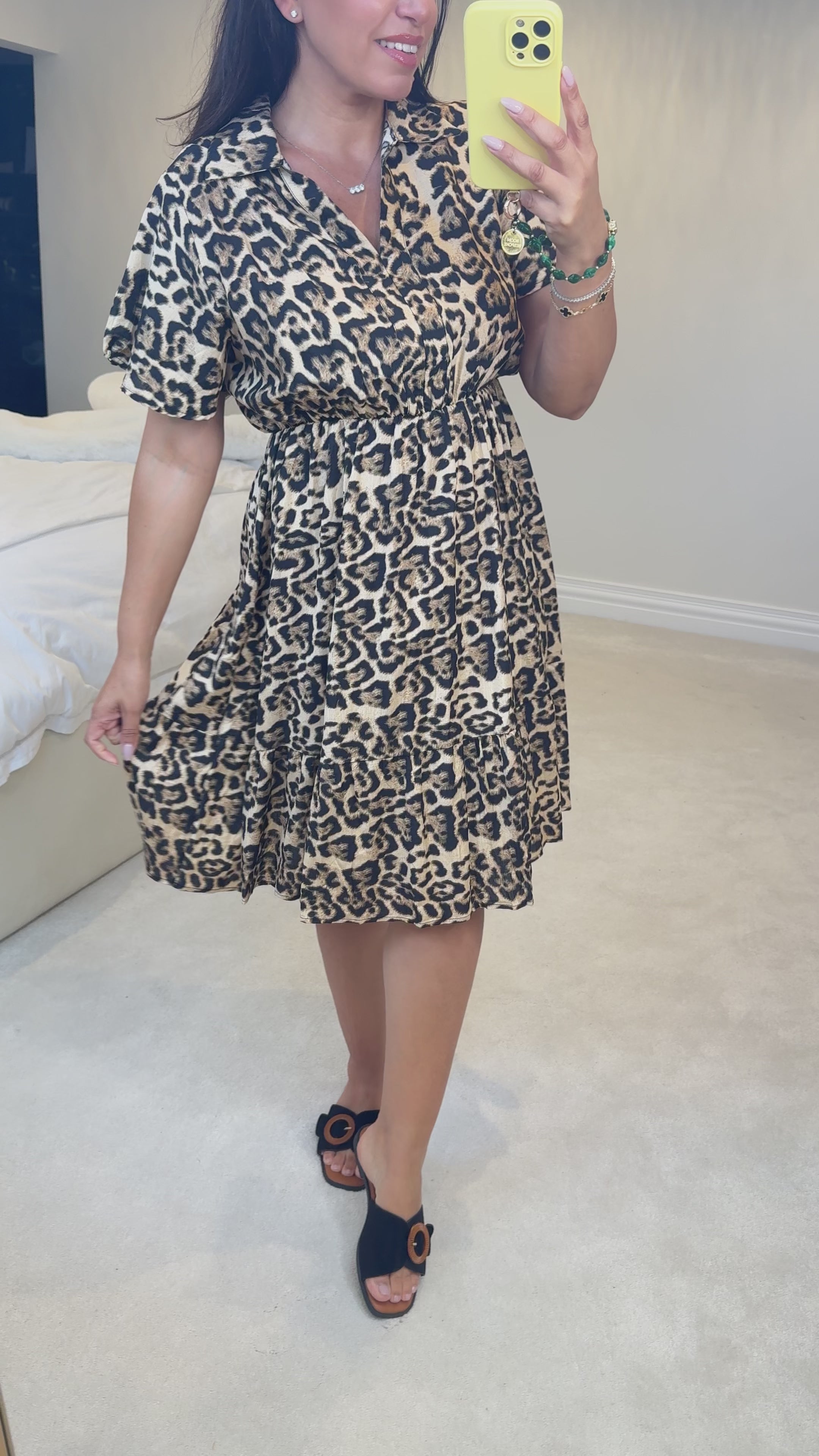Load video: Joline Leopard Print V Neck Midi Dress