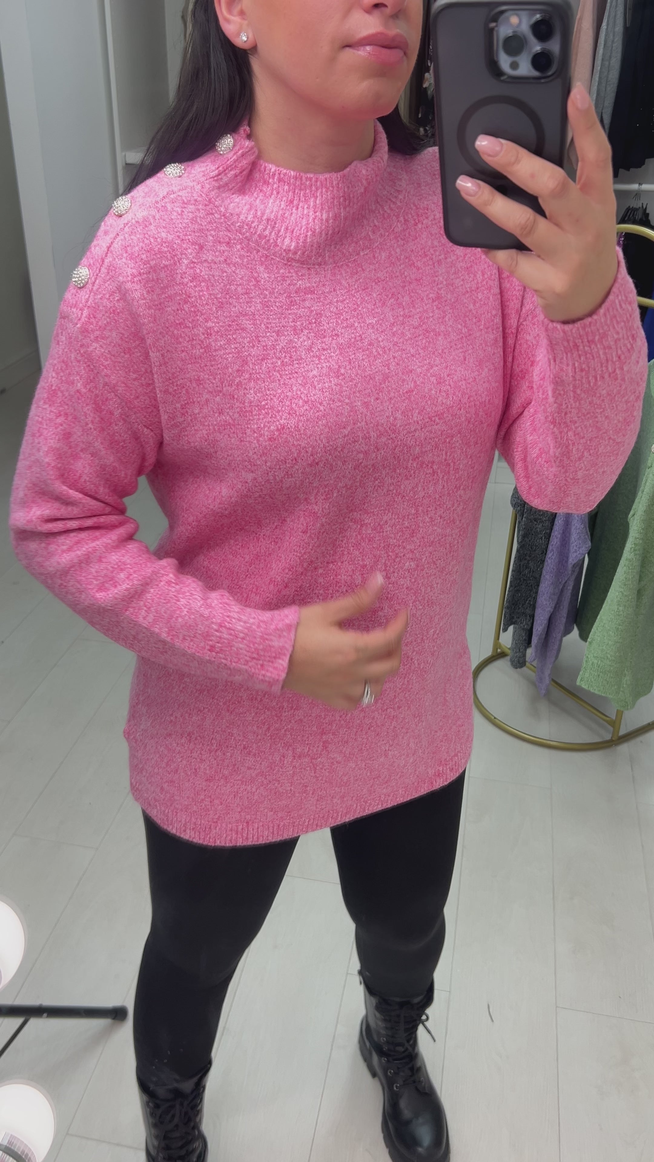 Load video: Ziya Diamante Button Detail Knit Jumper