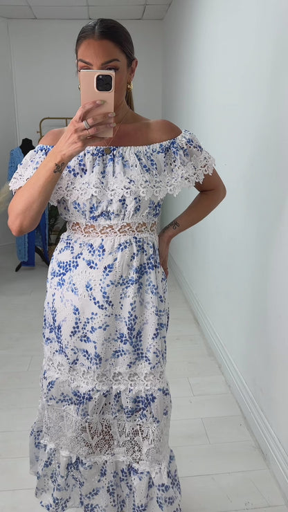 Sapphire Bardot Floral And Lace Maxi Dress