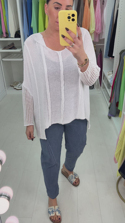 Bella Plain Asymmetric Crochet Oversized Top