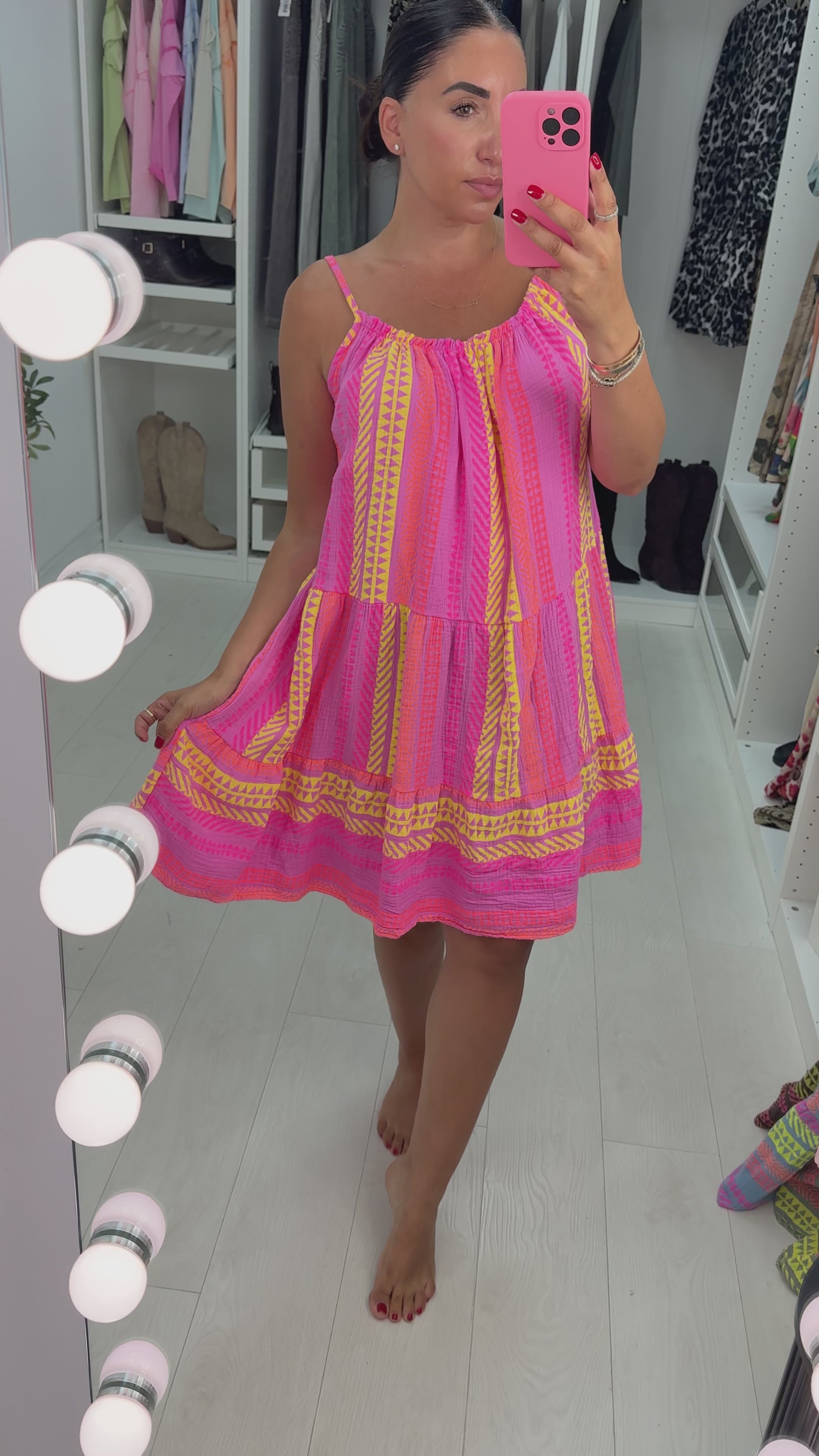 Load video: Denice Abstract Print Cheesecloth Midi Dress