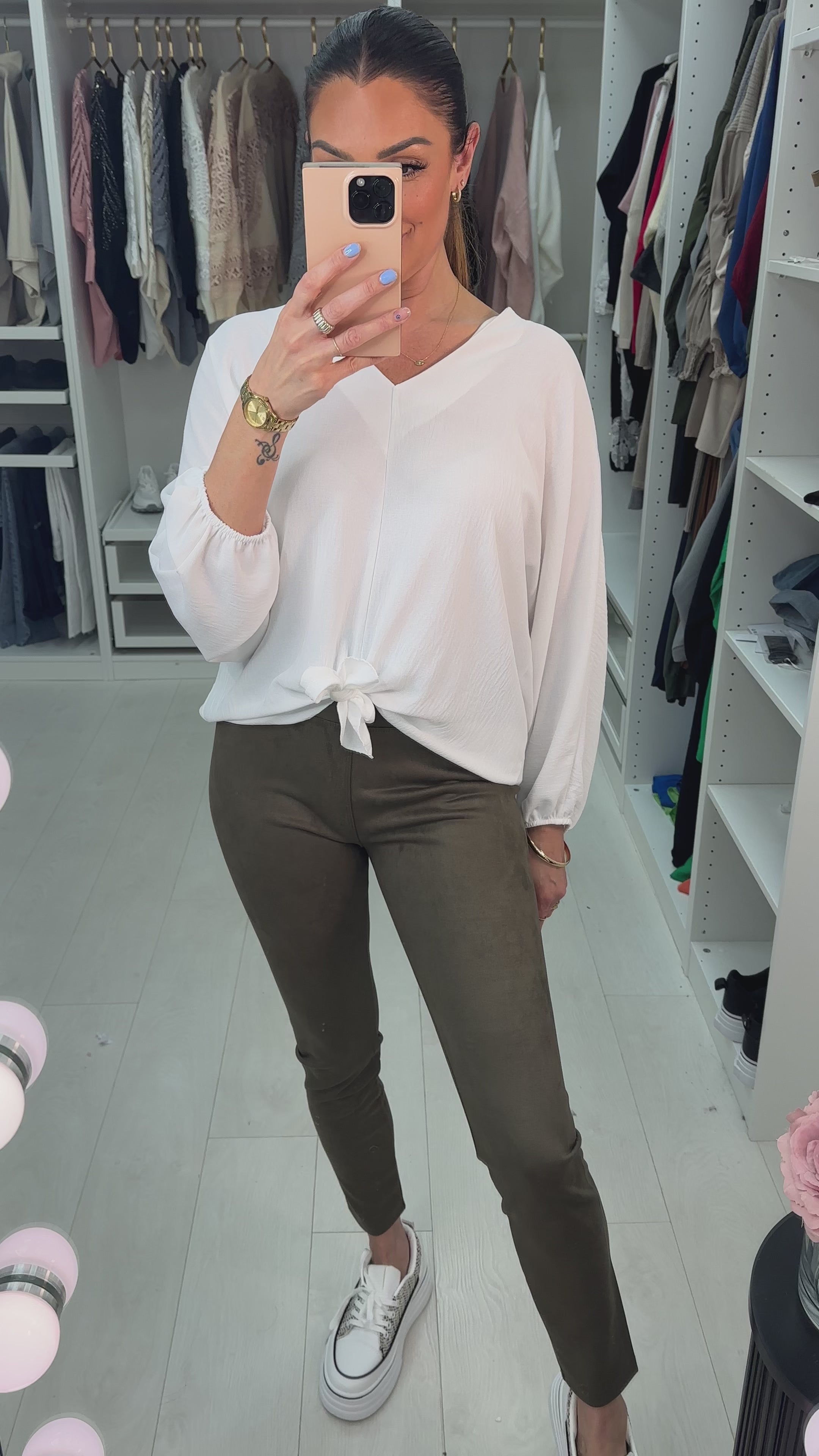 Load video: Palma Super Soft Faux Suede Khaki Leggings