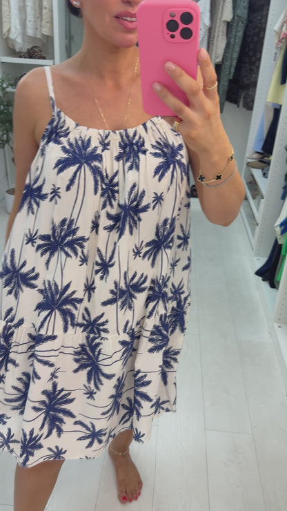 Carol Palm Tree Print Loose Fit Strappy Dress