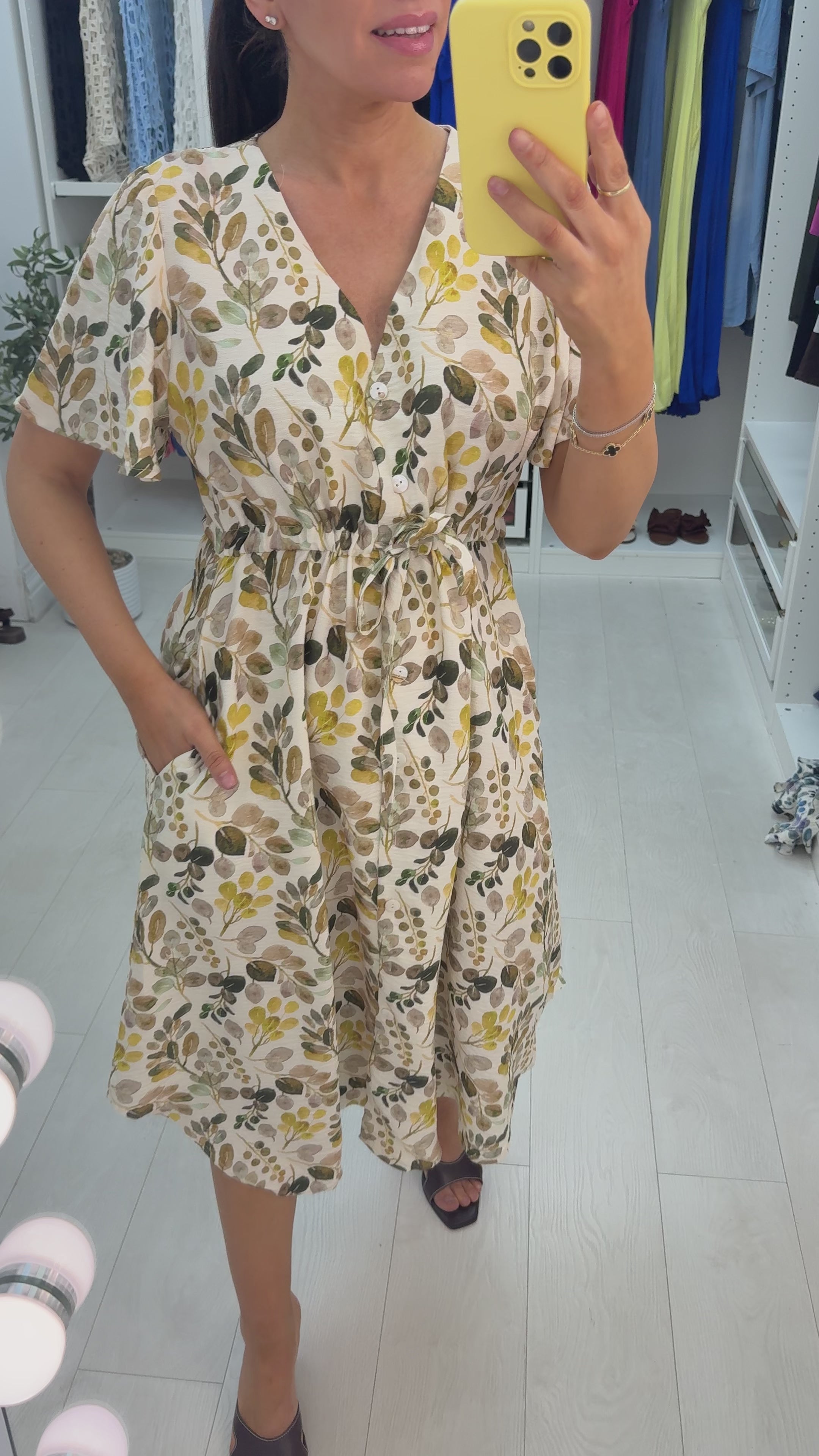 Andra Drawstring Waist Button Front Maxi Dress