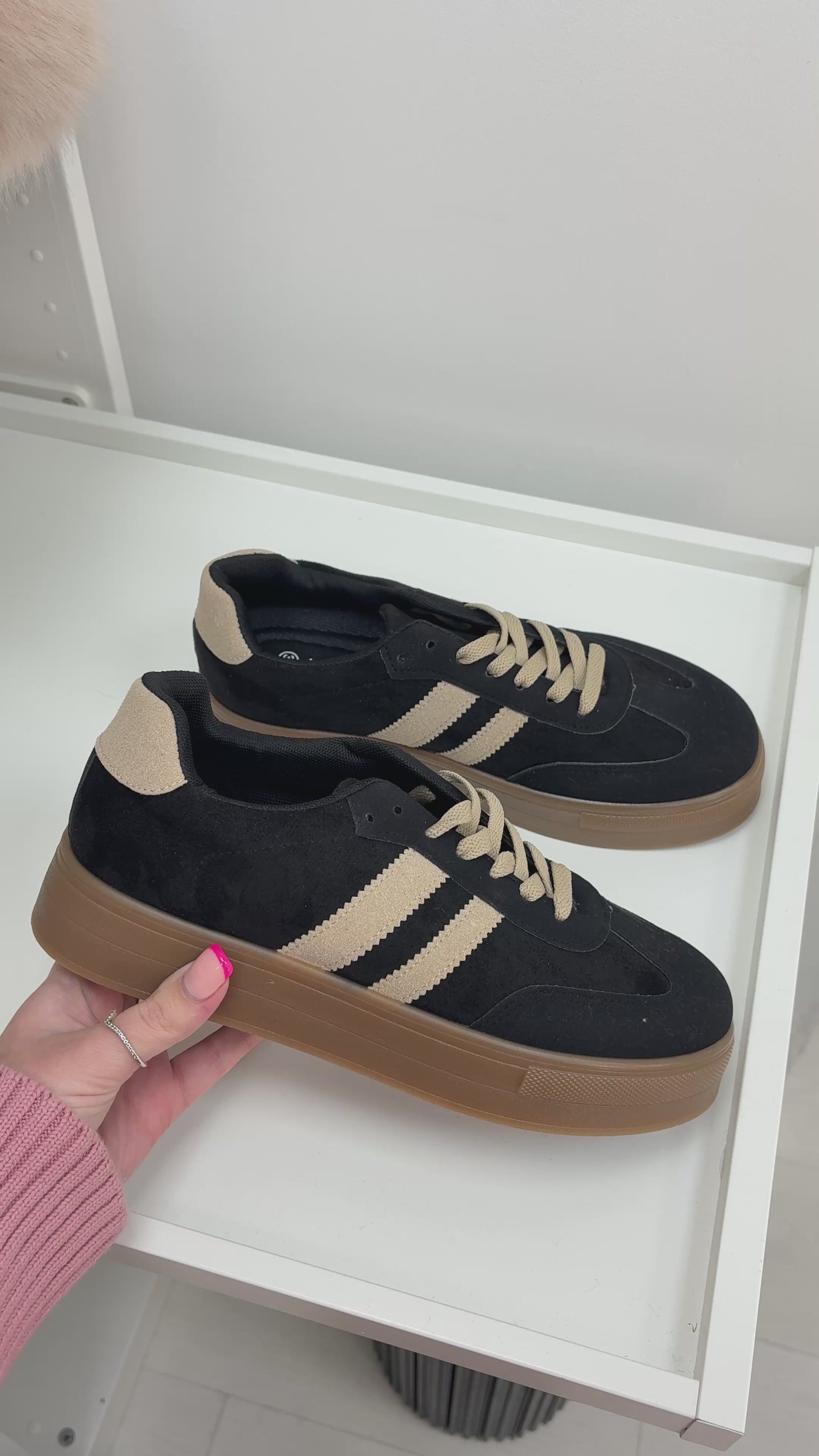 Load video: Allie Faux Suede Platform Trainers