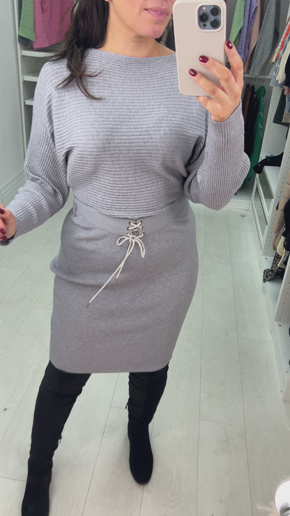 Toya Rib Knit Belted Jumper Dress