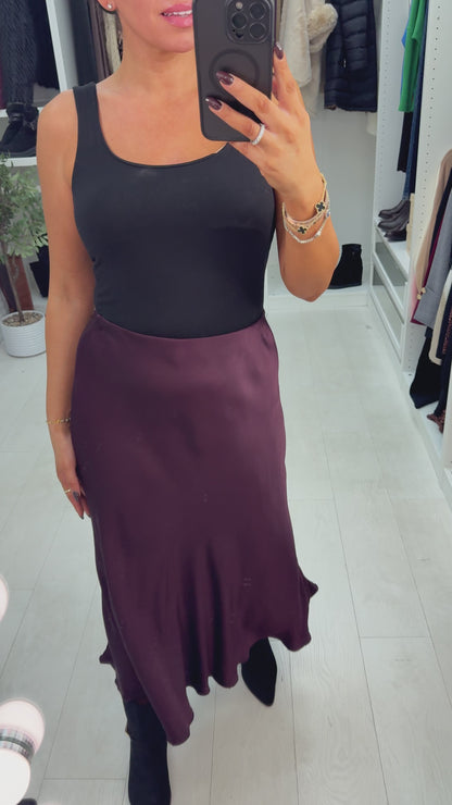 Drea Elasticated Waist Satin Midi Skirt