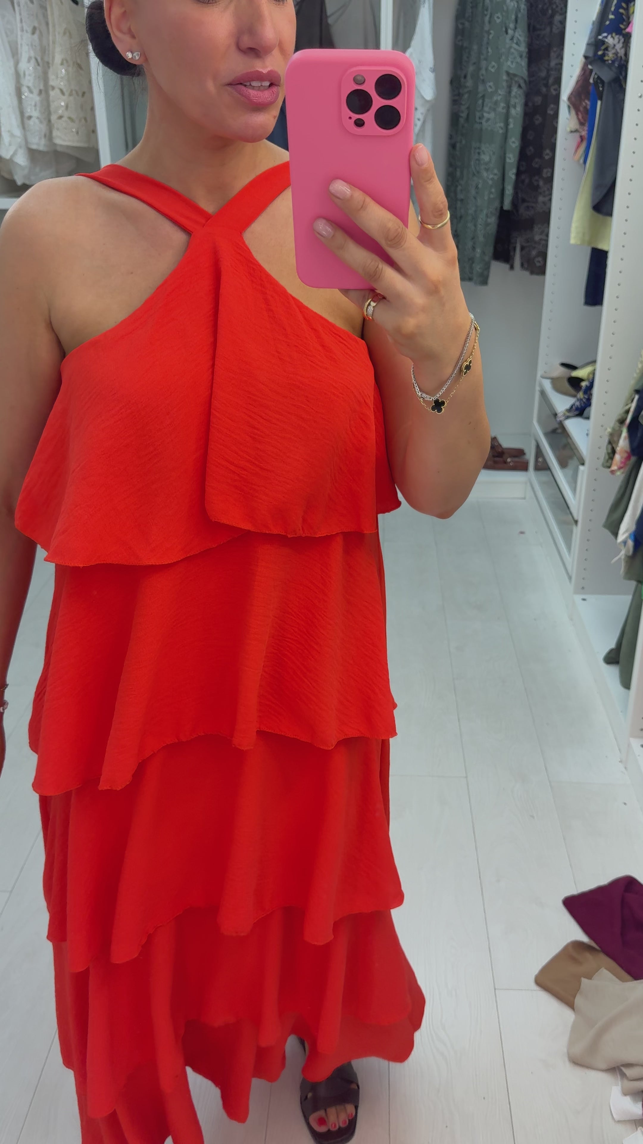 Wendelyn Plain Ruffled Halter Neck Maxi Dress