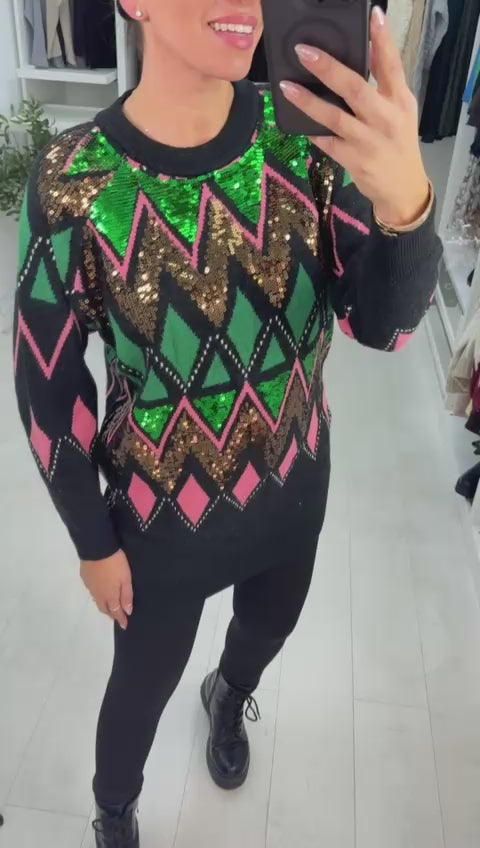Load video: Louanna Sequin Embellished Longline Jumper