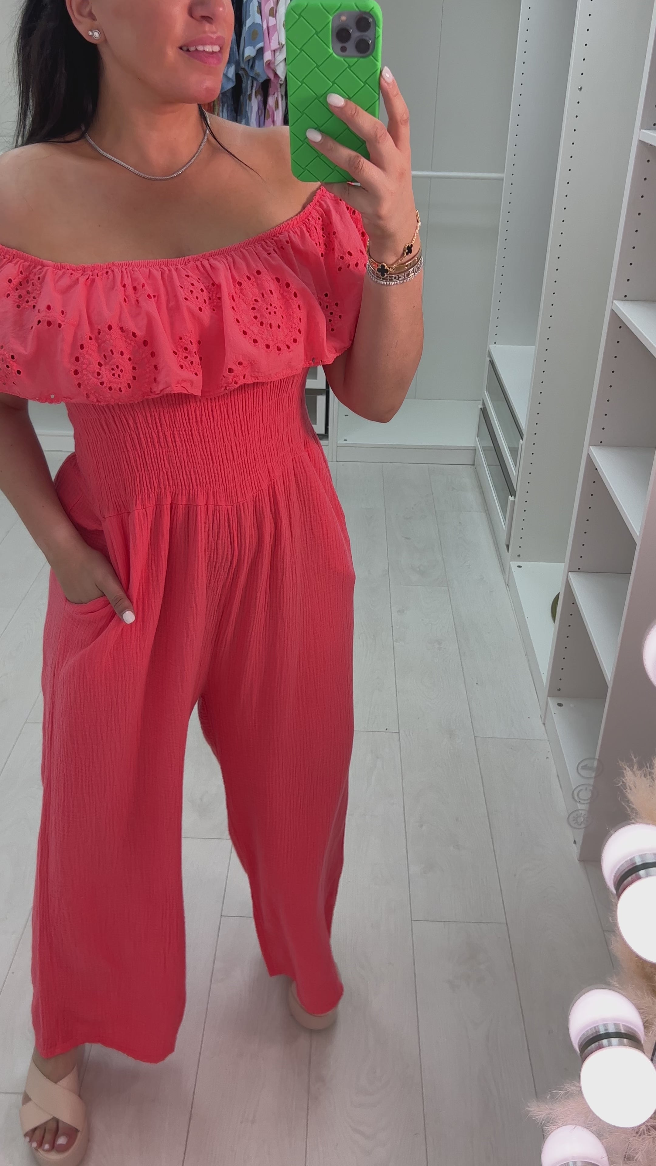 Priscilla Cheesecloth Broderie Frill Bardot Jumpsuit