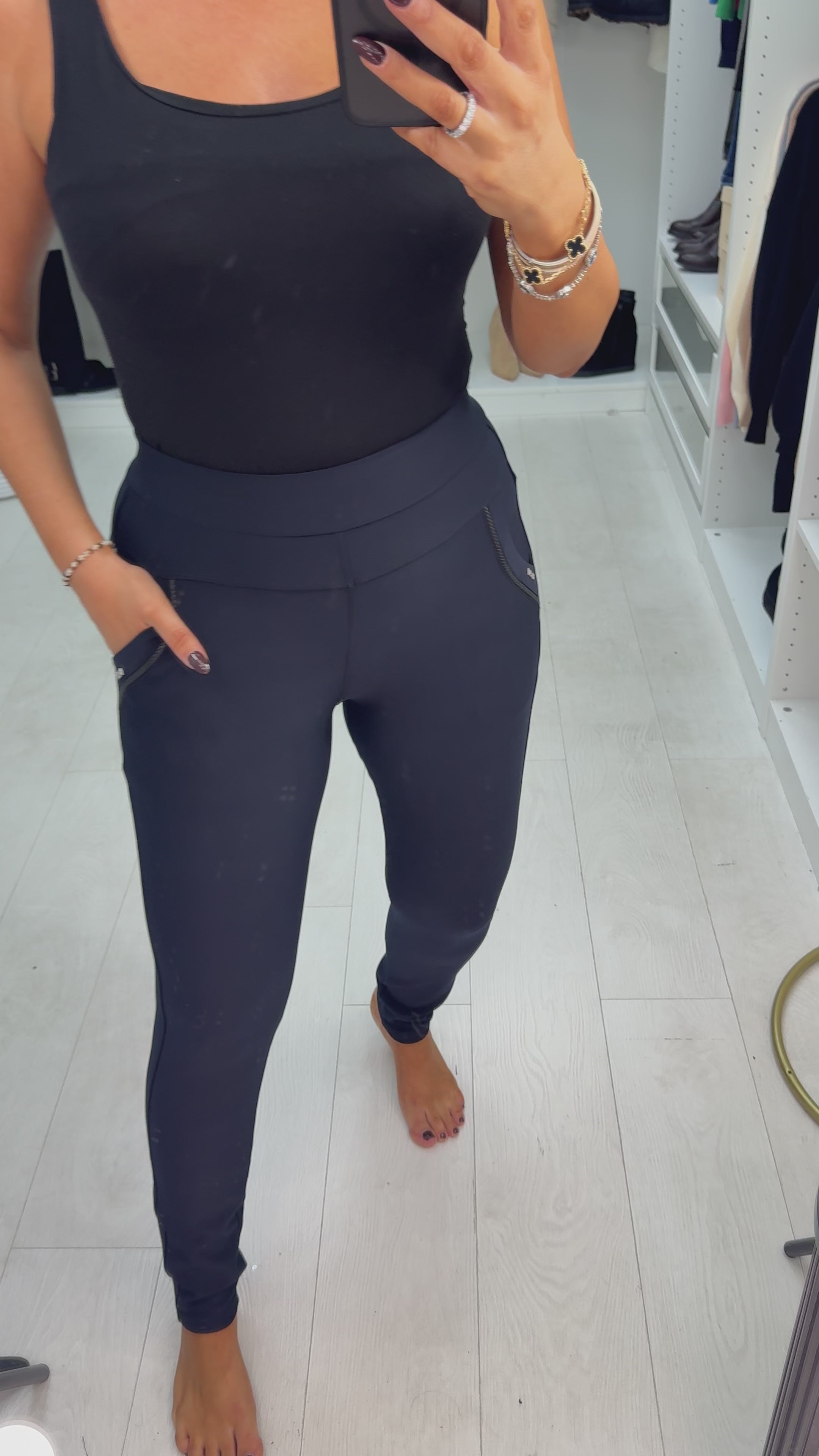 Load video: Hatty Navy Super Stretch Scuba Leggings